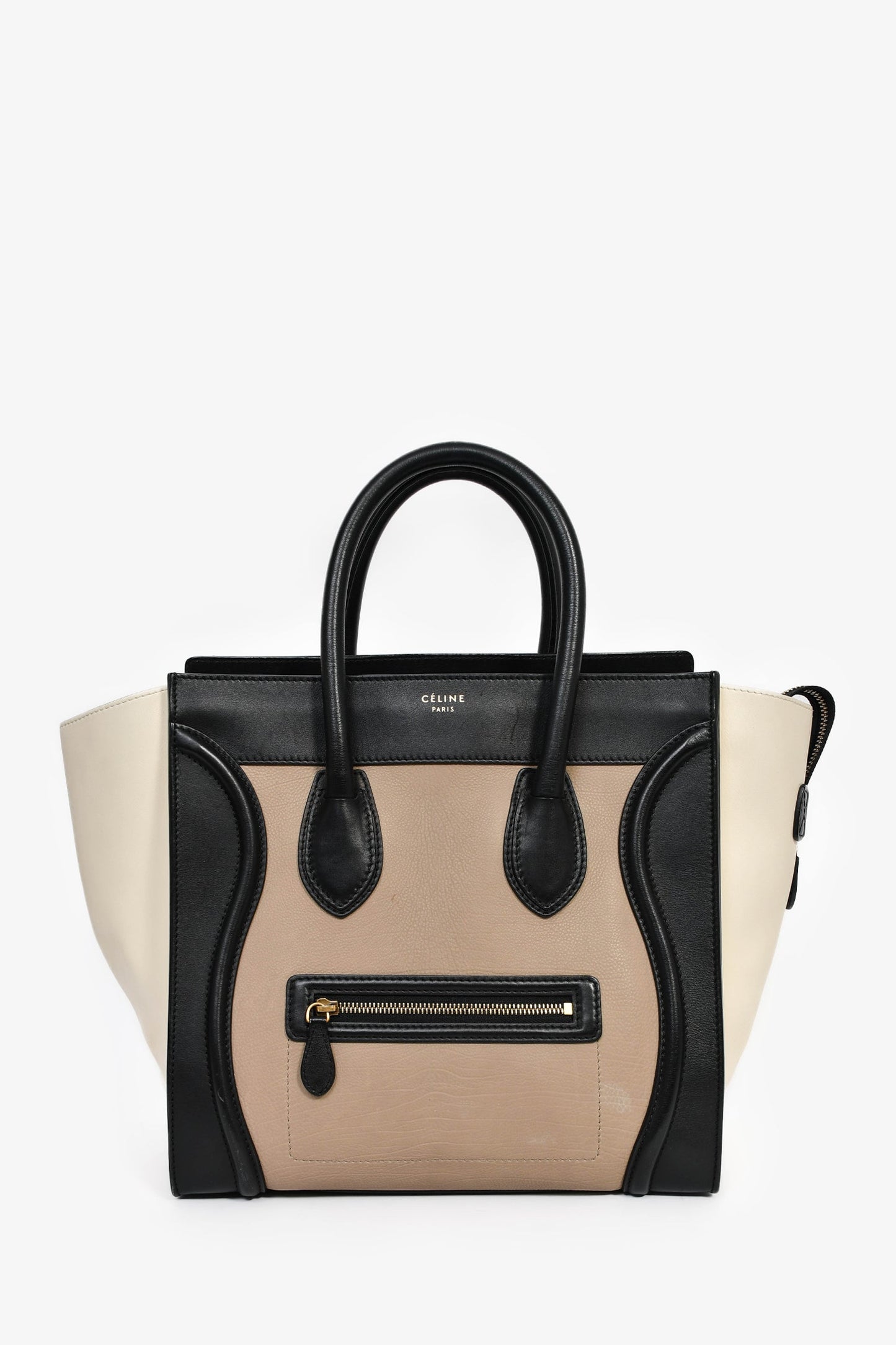 Celine Taupe Tri-Coloured Small Luggage Tote