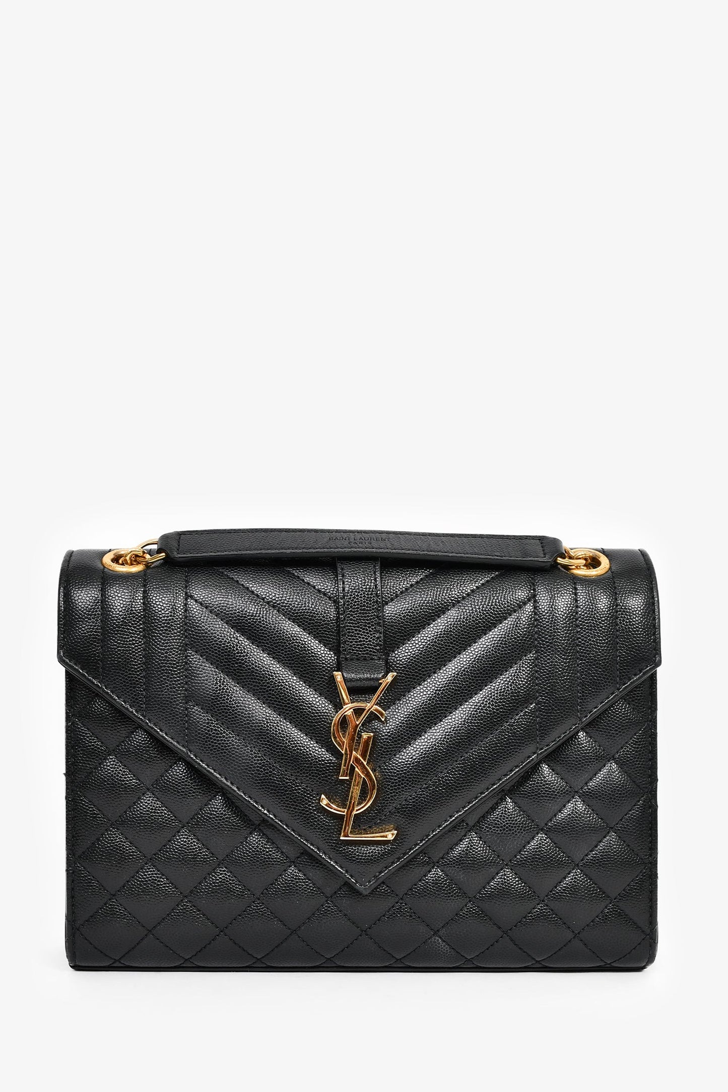 Saint Laurent Black Grained Leather Tri-Quilted Envelope Chain Medium Shoulder Bag