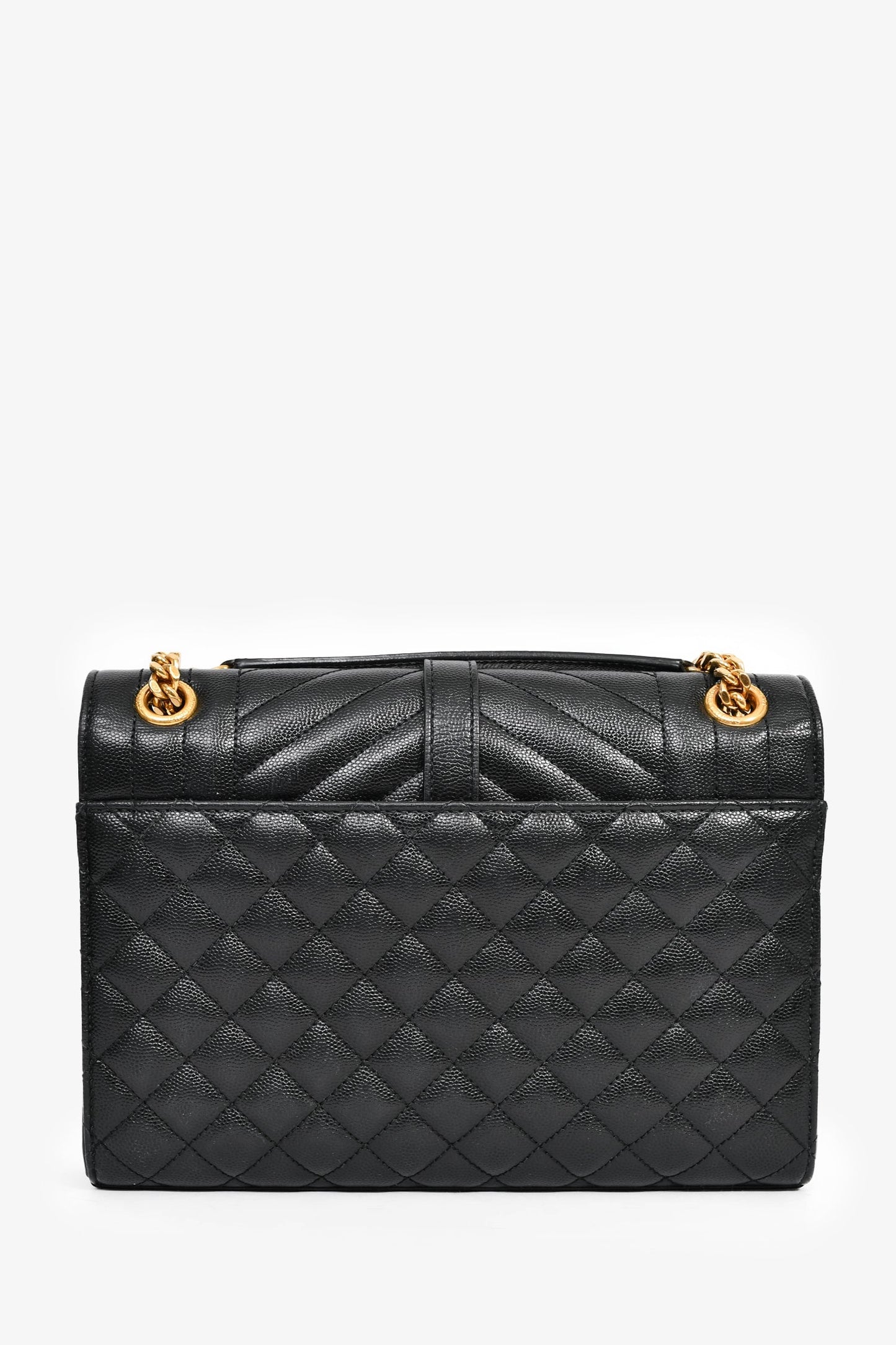 Saint Laurent Black Grained Leather Tri-Quilted Envelope Chain Medium Shoulder Bag