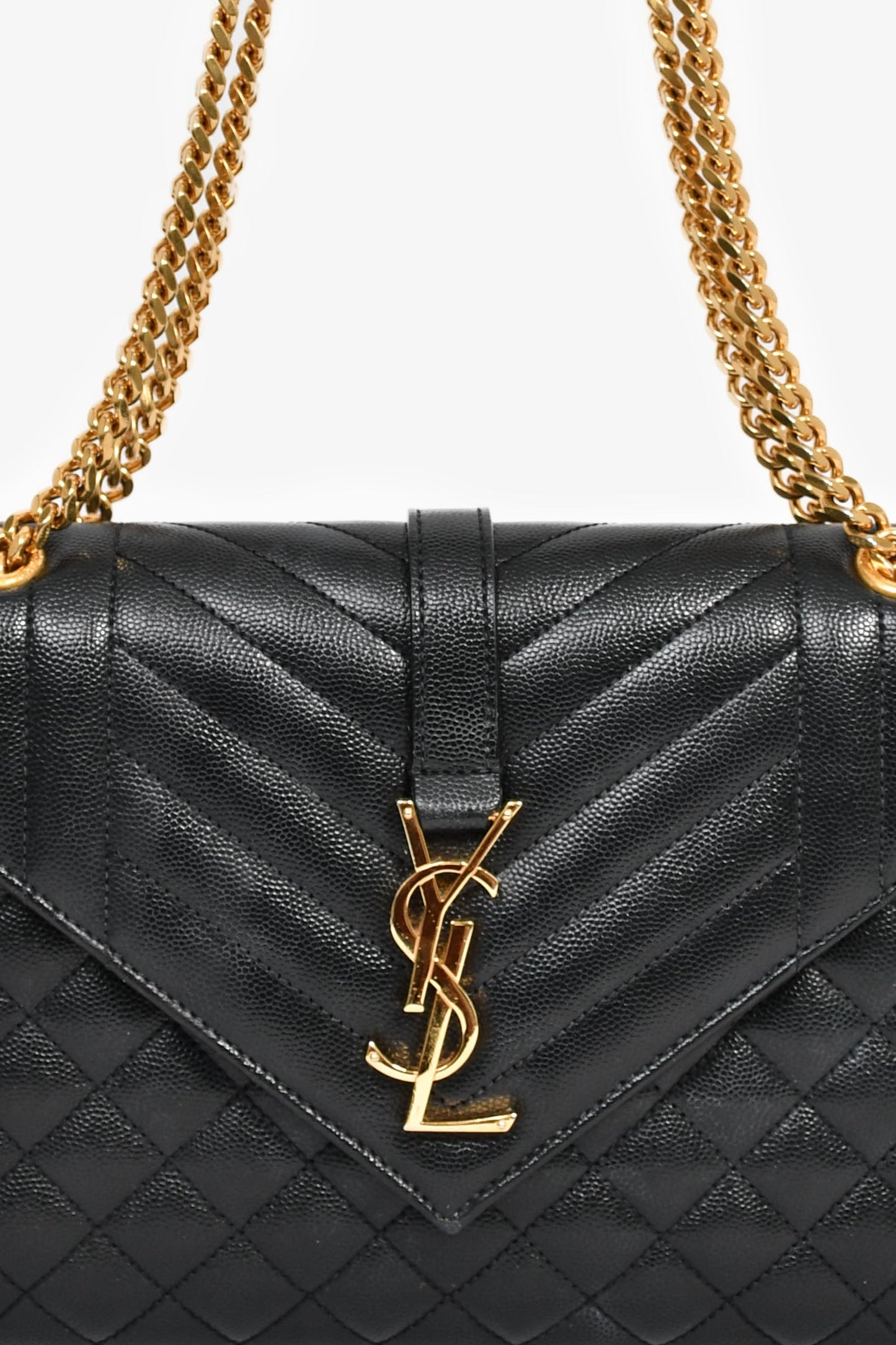 Saint Laurent Black Grained Leather Tri-Quilted Envelope Chain Medium Shoulder Bag