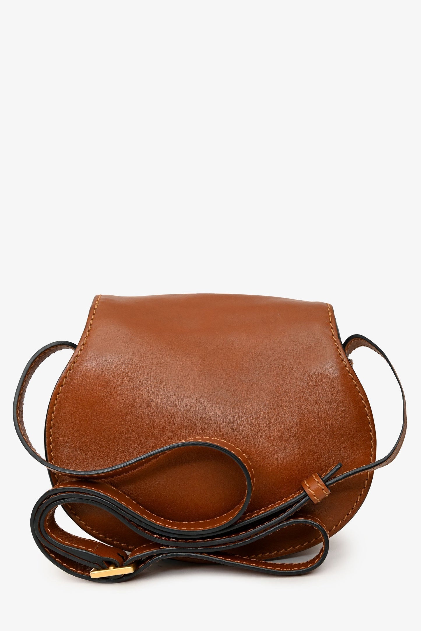 Chloe Brown Leather Whipstitch Small Saddle Marcie Crossbody Bag