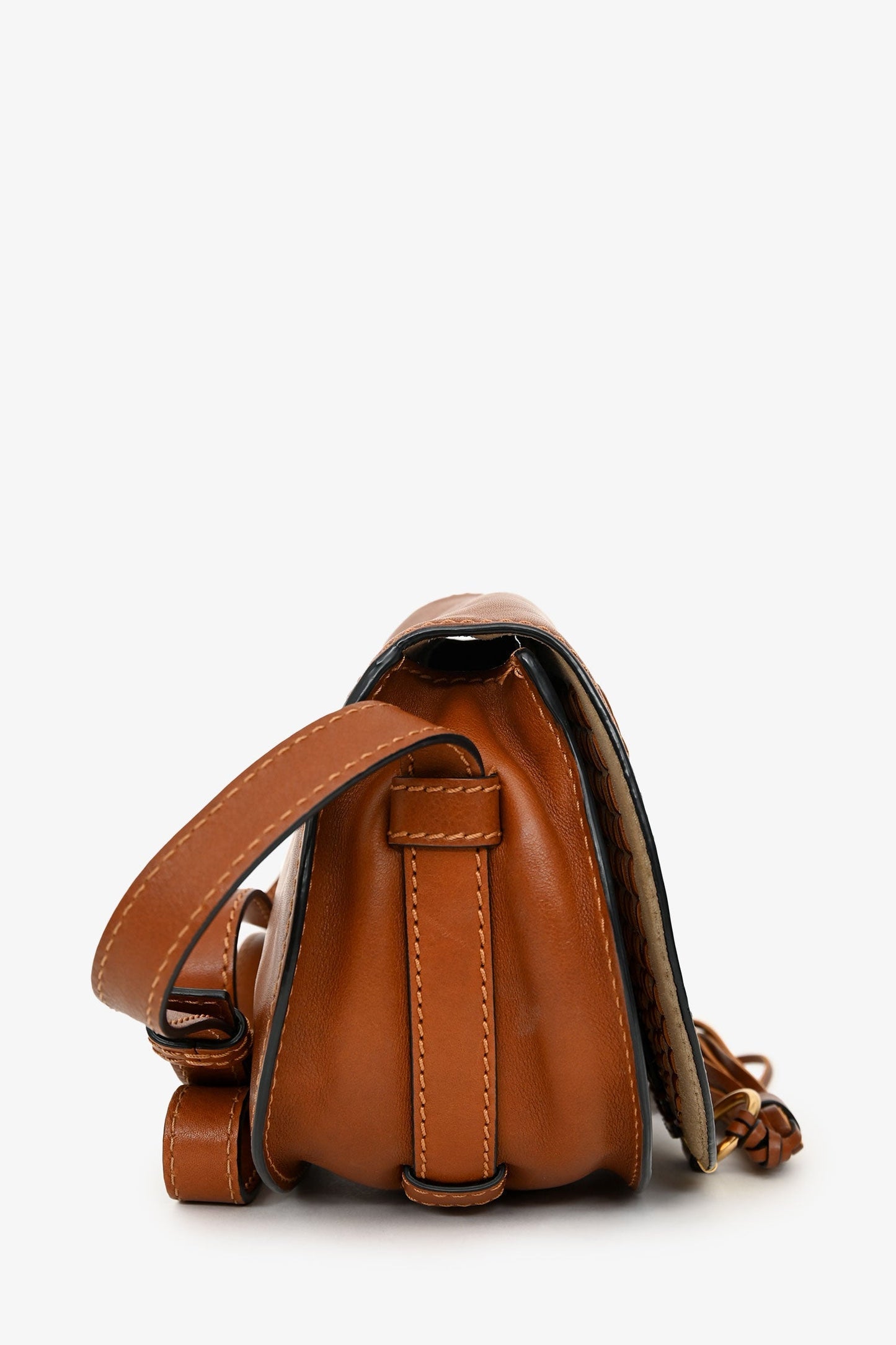 Chloe Brown Leather Whipstitch Small Saddle Marcie Crossbody Bag