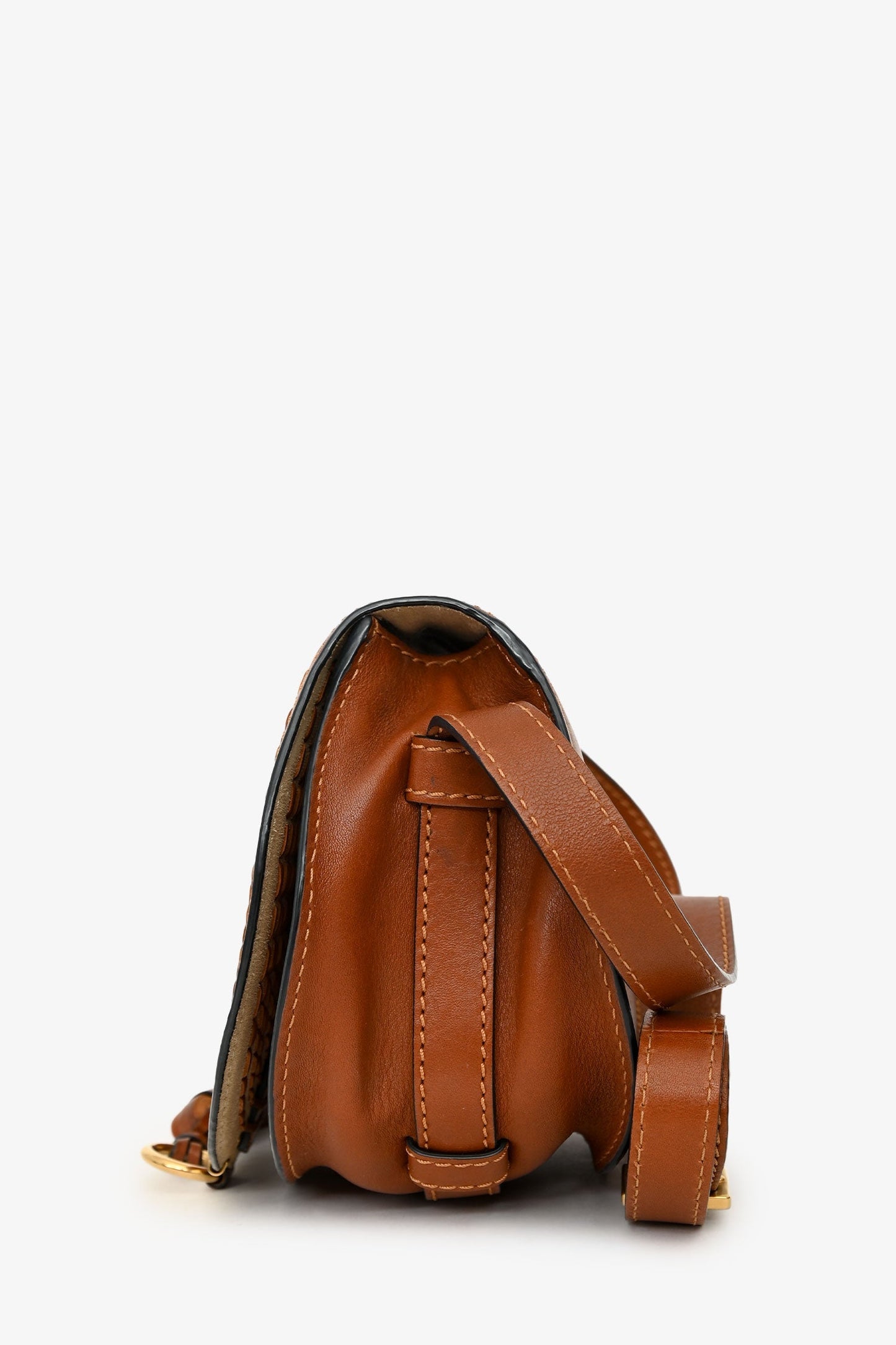 Chloe Brown Leather Whipstitch Small Saddle Marcie Crossbody Bag