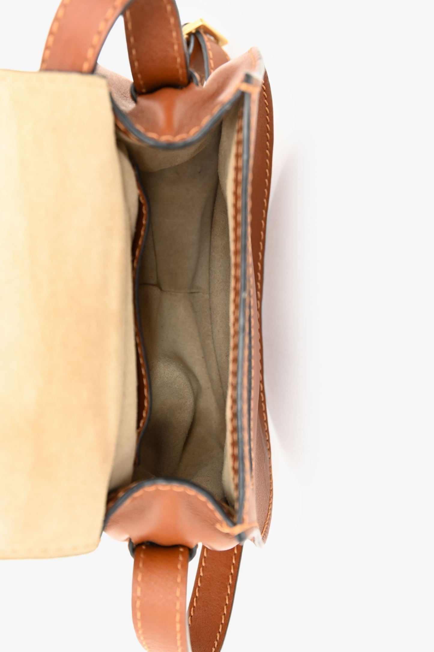 Chloe Brown Leather Whipstitch Small Saddle Marcie Crossbody Bag