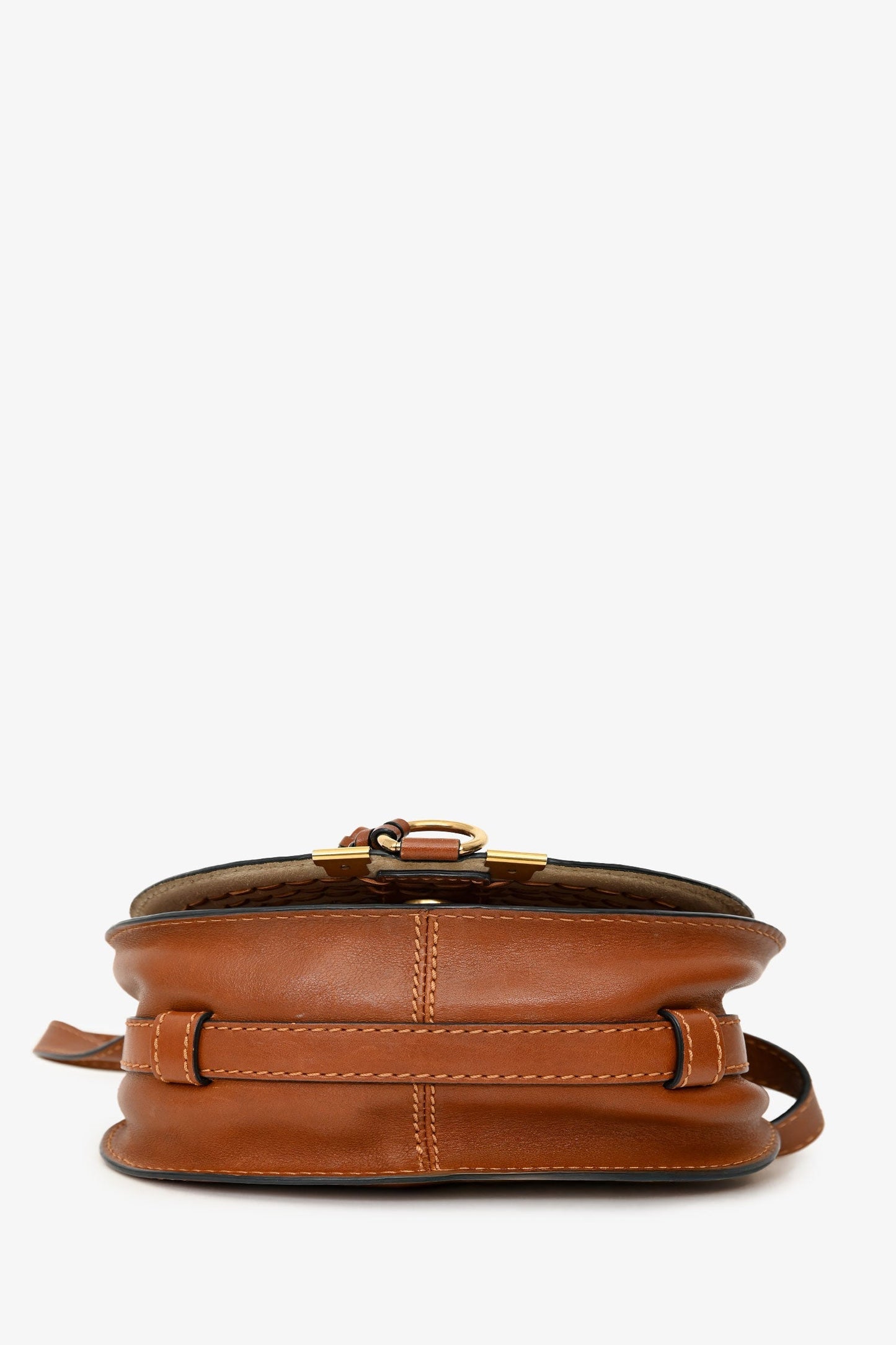 Chloe Brown Leather Whipstitch Small Saddle Marcie Crossbody Bag