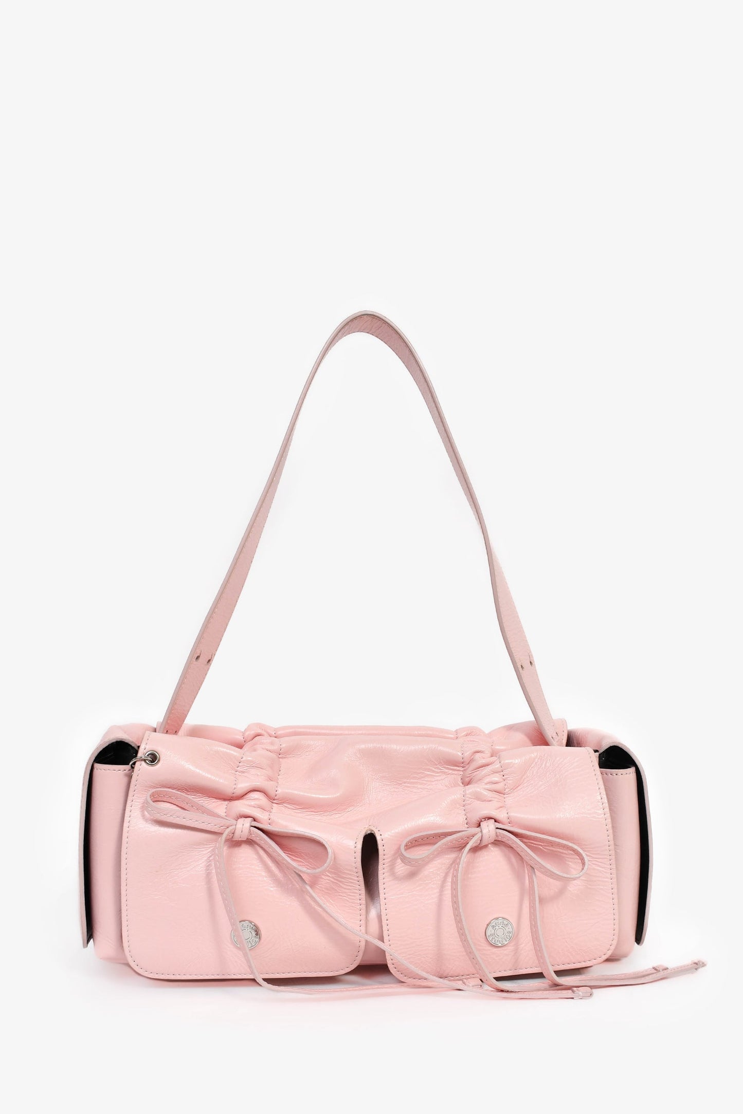 Acne Studios Pink Leather 'Multipocket Lux' Bow Detail Shoulder Bag