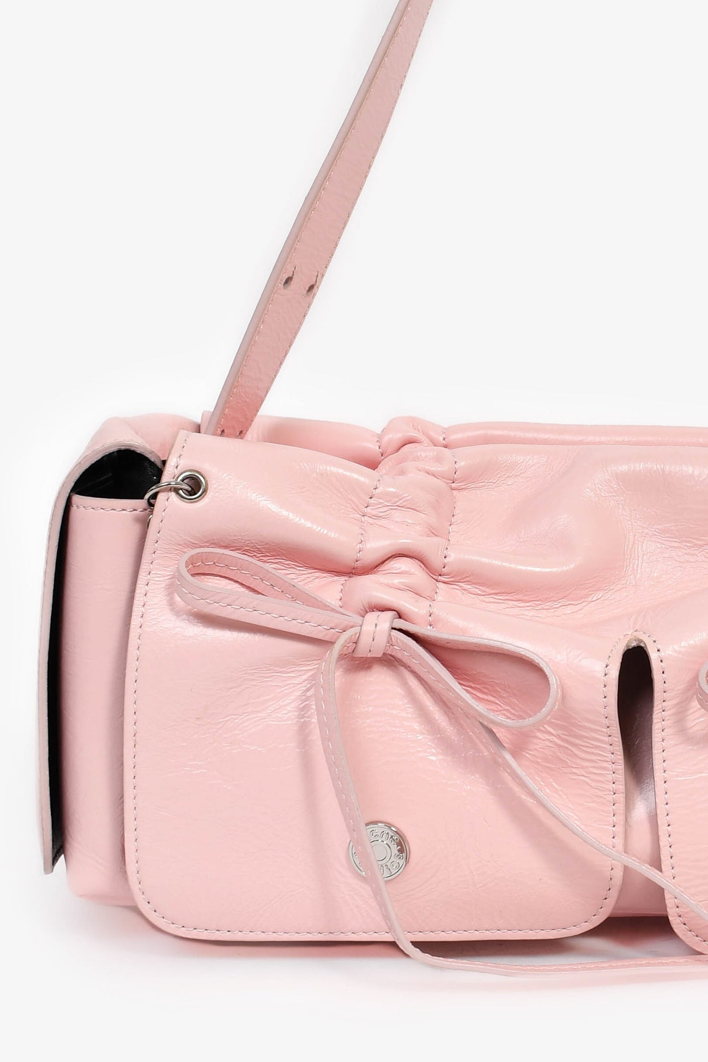 Acne Studios Pink Leather 'Multipocket Lux' Bow Detail Shoulder Bag