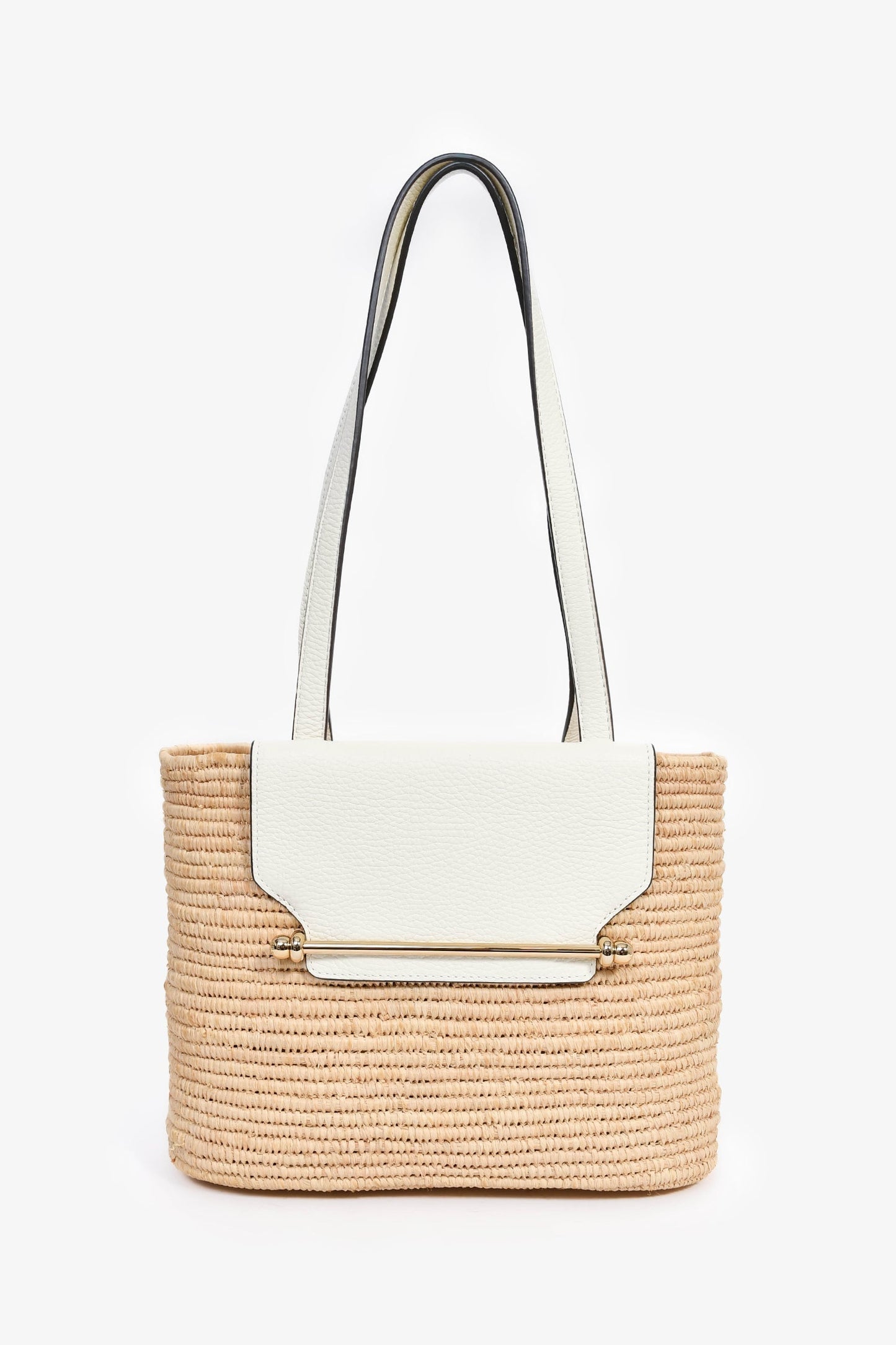 Strathberry Raffia/White Leather Small Basket Tote