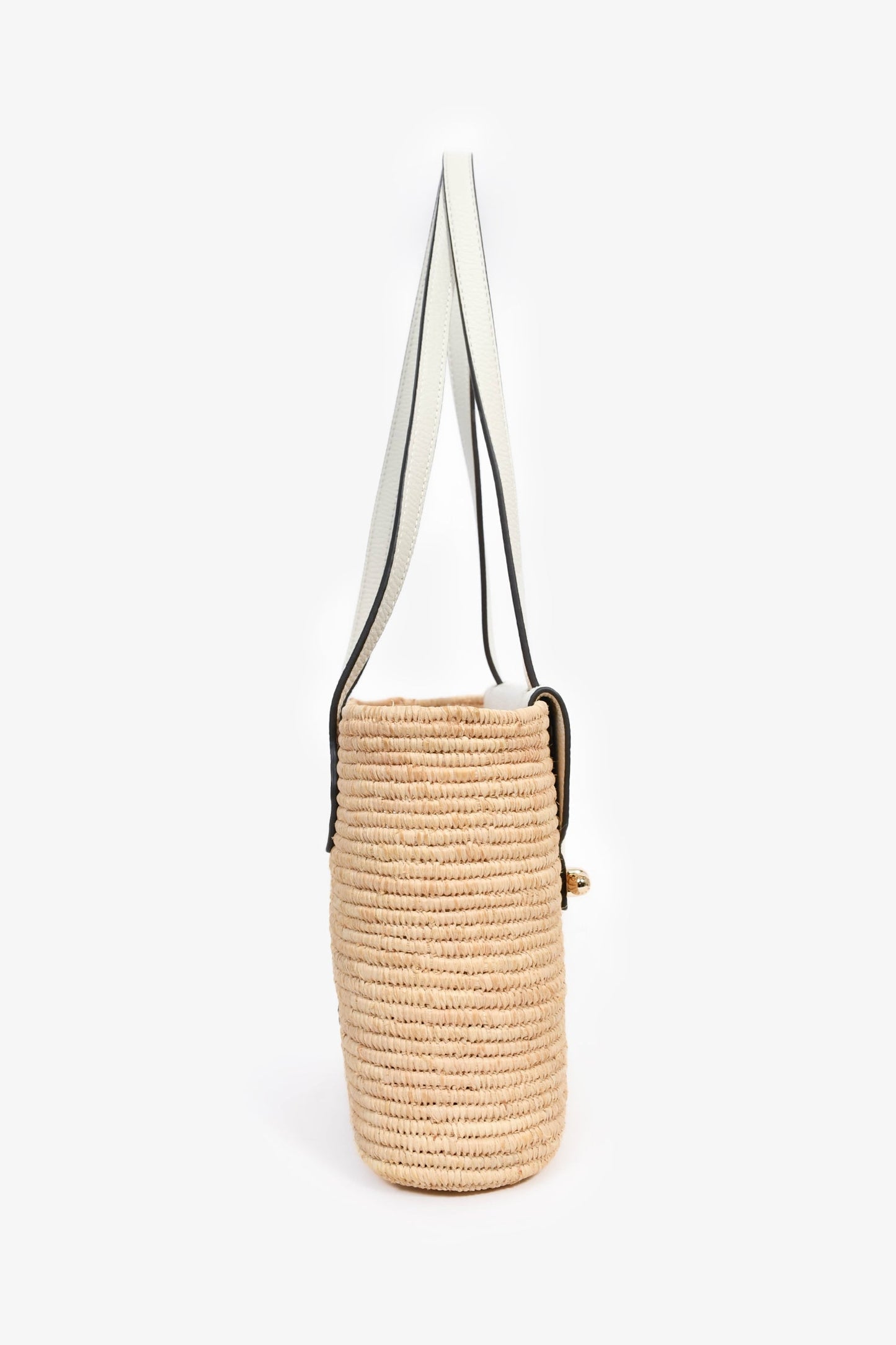 Strathberry Raffia/White Leather Small Basket Tote