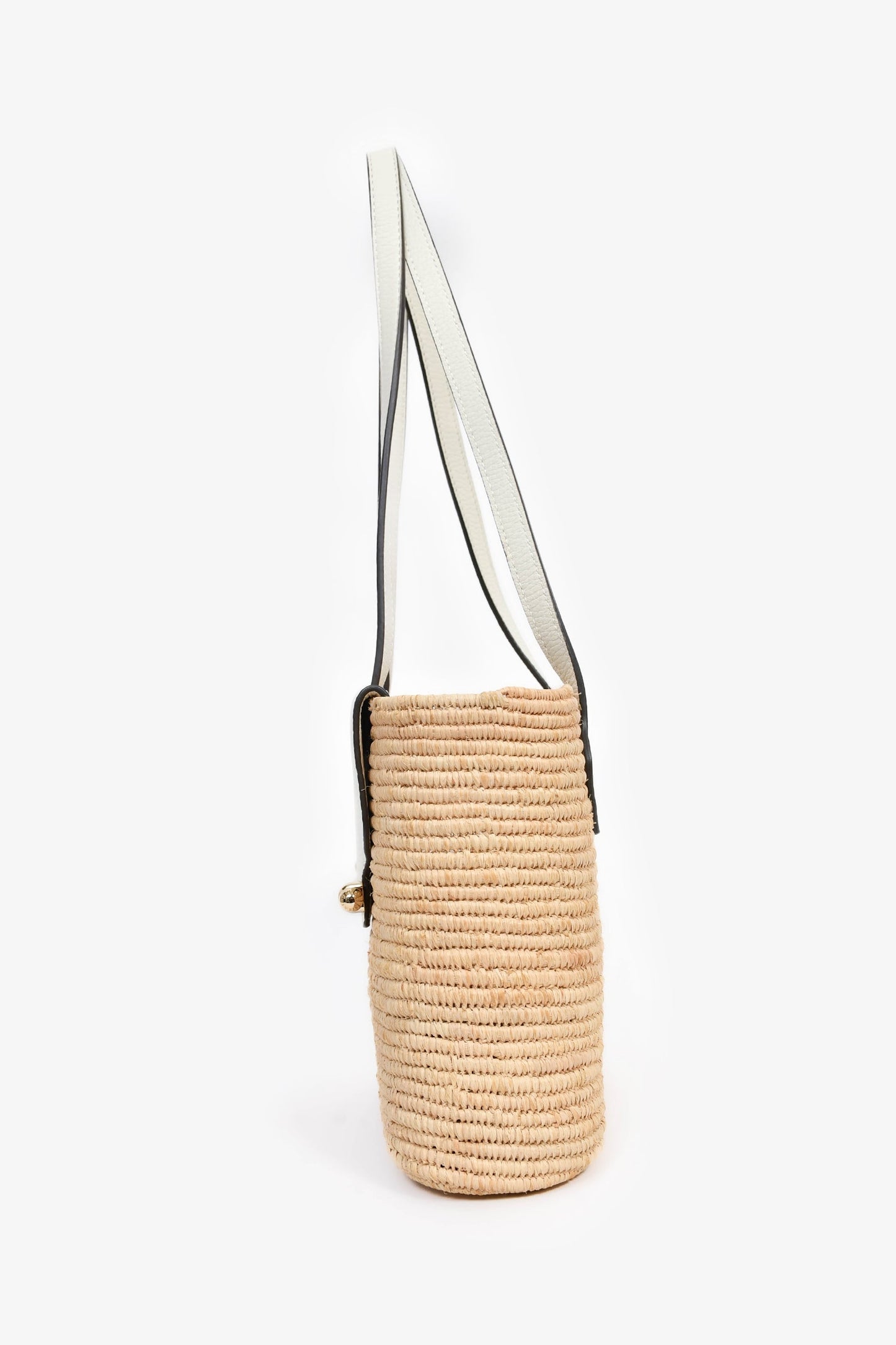 Strathberry Raffia/White Leather Small Basket Tote