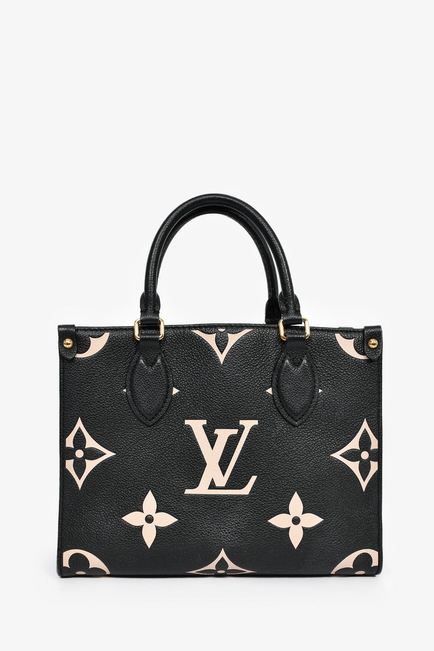 Louis Vuitton Black/Cream Monogram Bicolor Empreinte Leather 'On The Go' PM Bag With Strap