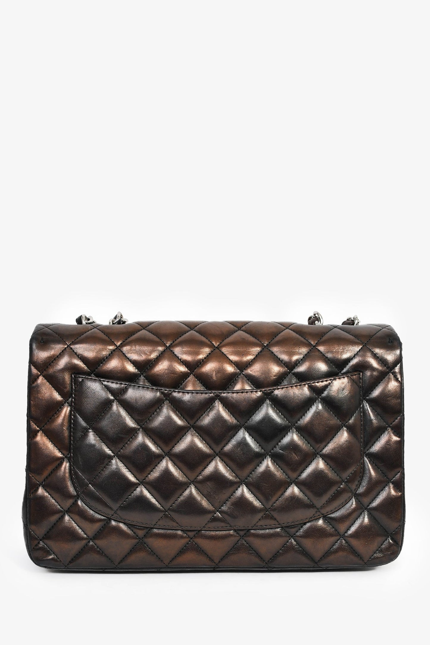 Chanel™ 2009/2010 Brown/Black Lambskin Leather Metallic Single Flap Jumbo Bag