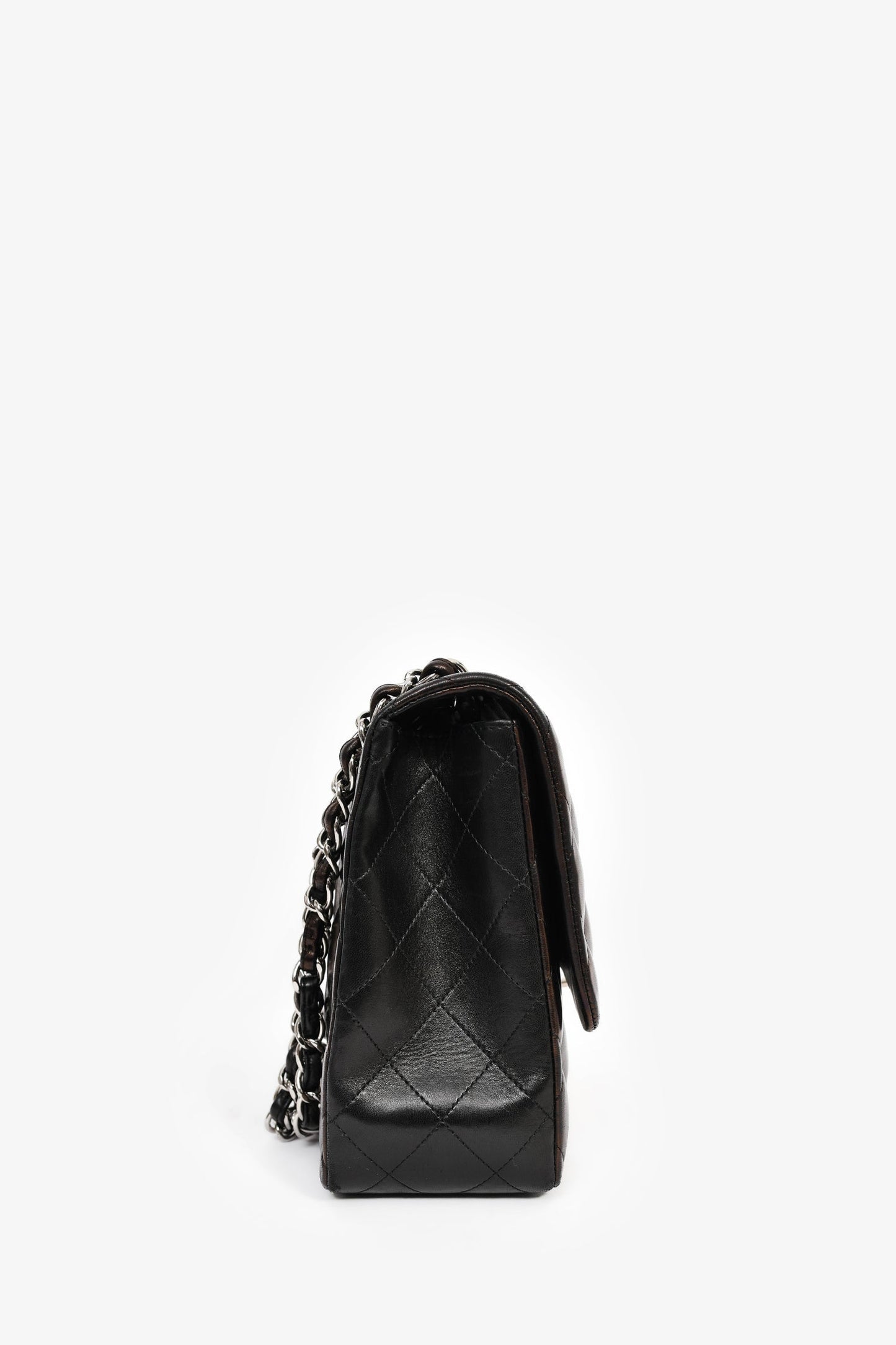 Chanel™ 2009/2010 Brown/Black Lambskin Leather Metallic Single Flap Jumbo Bag