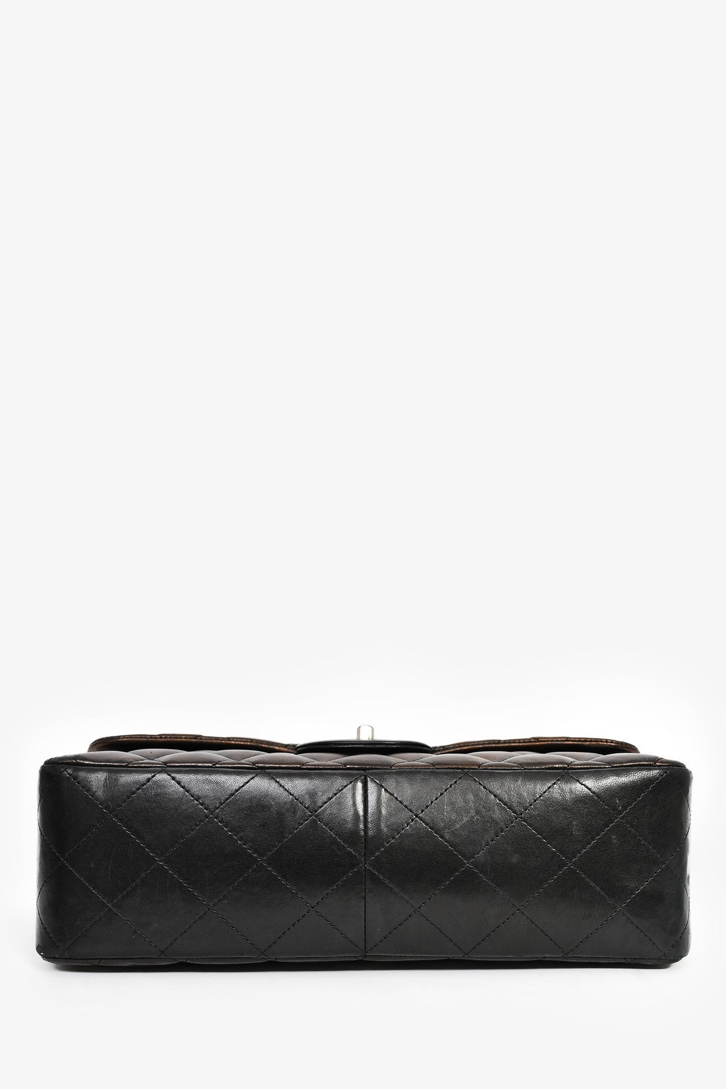 Chanel™ 2009/2010 Brown/Black Lambskin Leather Metallic Single Flap Jumbo Bag