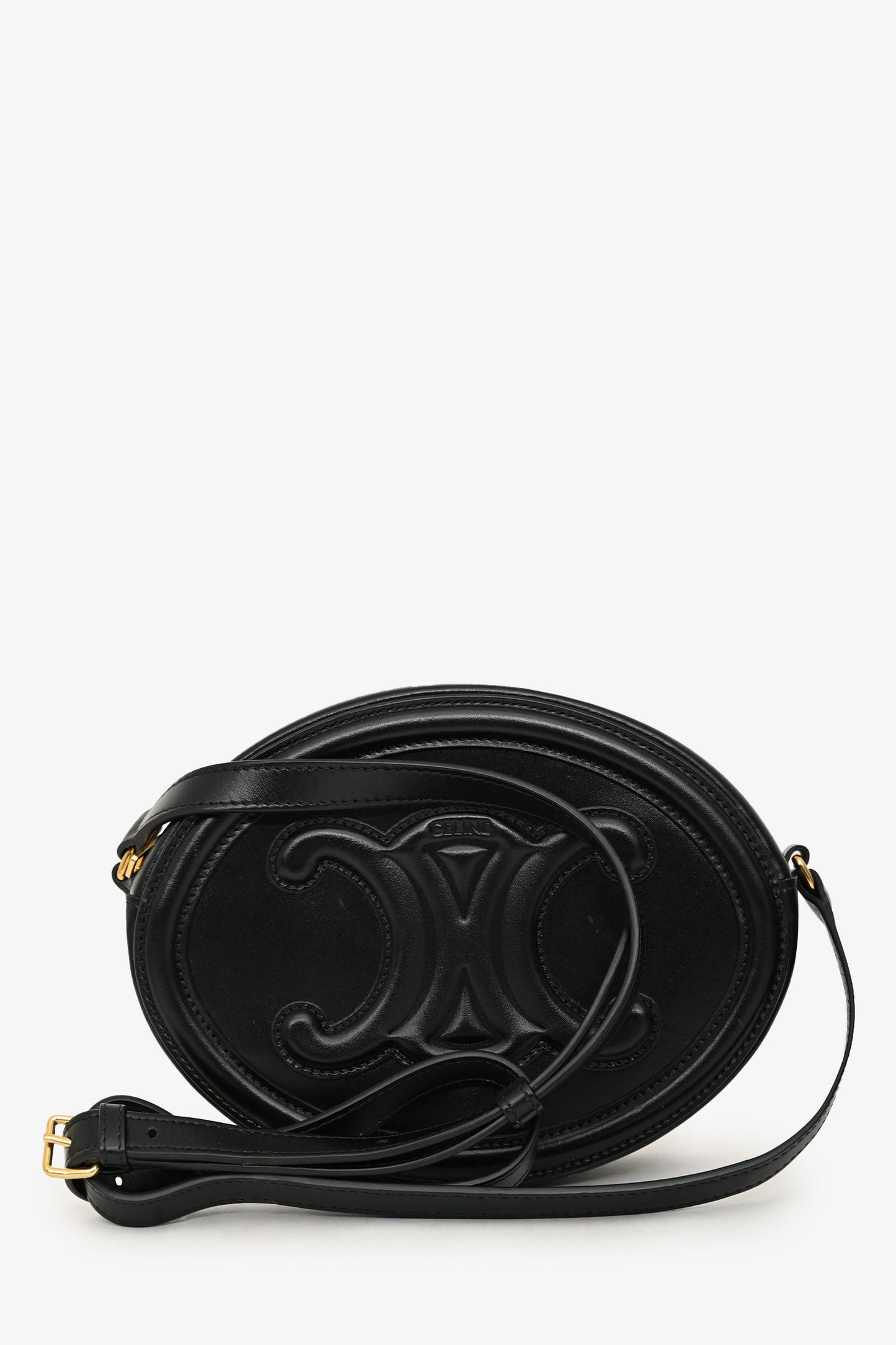Celine Black Leather Cuir Triomphe Oval Crossbody Bag