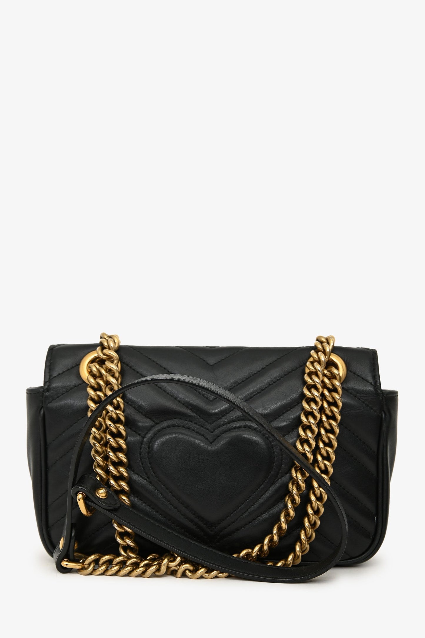 Gucci Black Lambskin Matelasse Small GG Marmont Double Chain Shoulder Bag