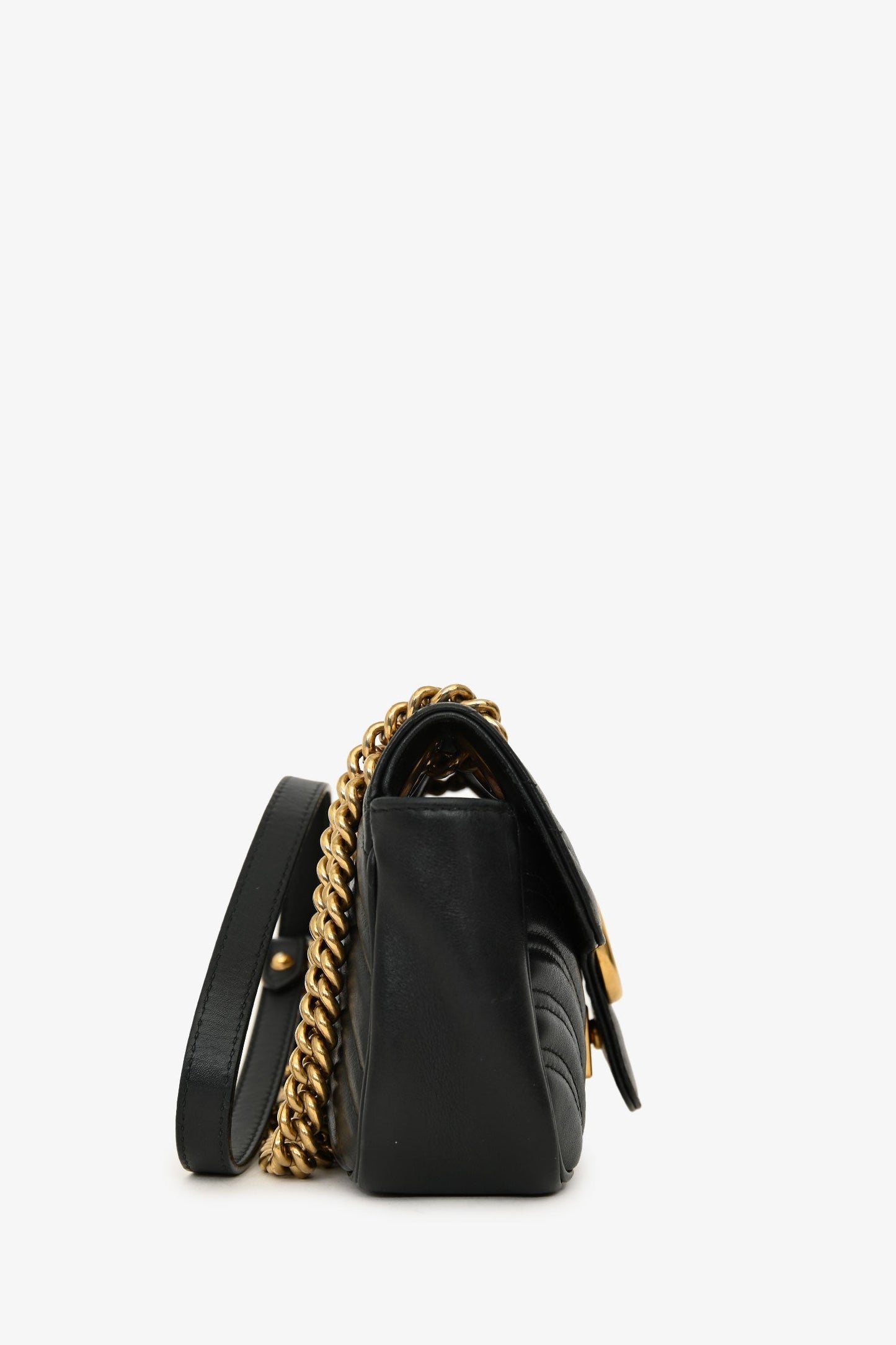 Gucci Black Lambskin Matelasse Small GG Marmont Double Chain Shoulder Bag