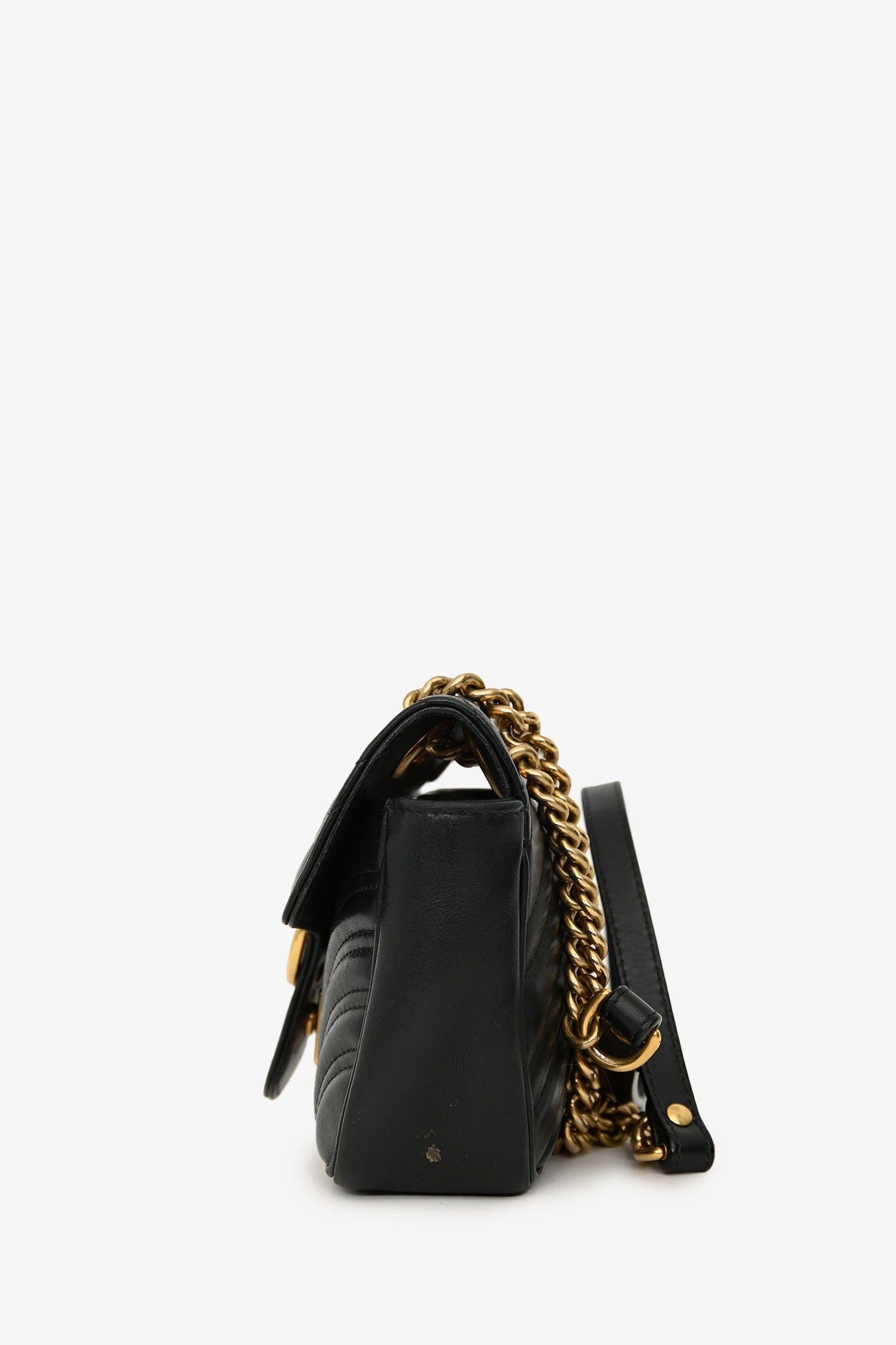 Gucci Black Lambskin Matelasse Small GG Marmont Double Chain Shoulder Bag