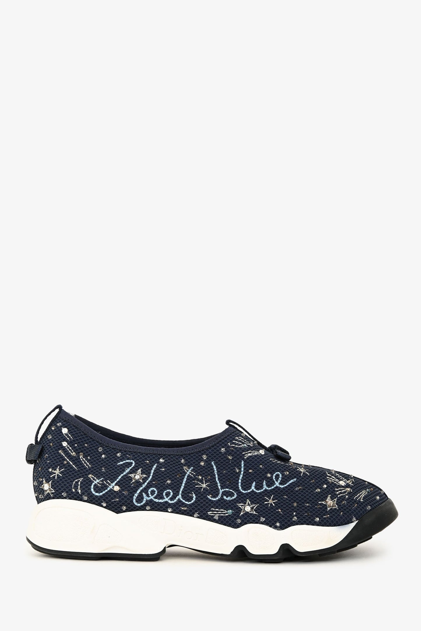 Christian Dior Navy Embroidered Crystal Embellished I Feel Blue 'Fusion' Sneakers Size 37