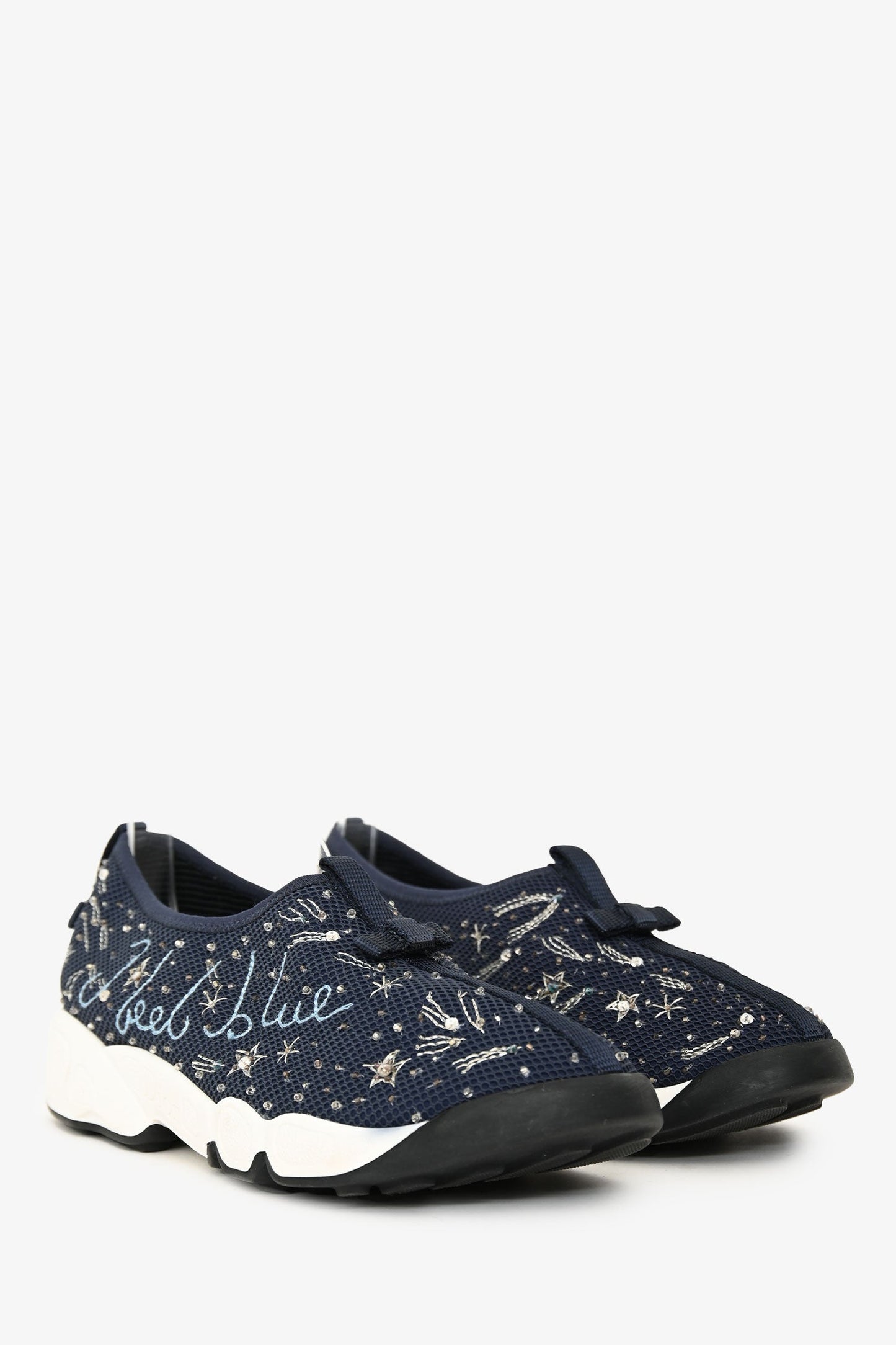 Christian Dior Navy Embroidered Crystal Embellished I Feel Blue 'Fusion' Sneakers Size 37