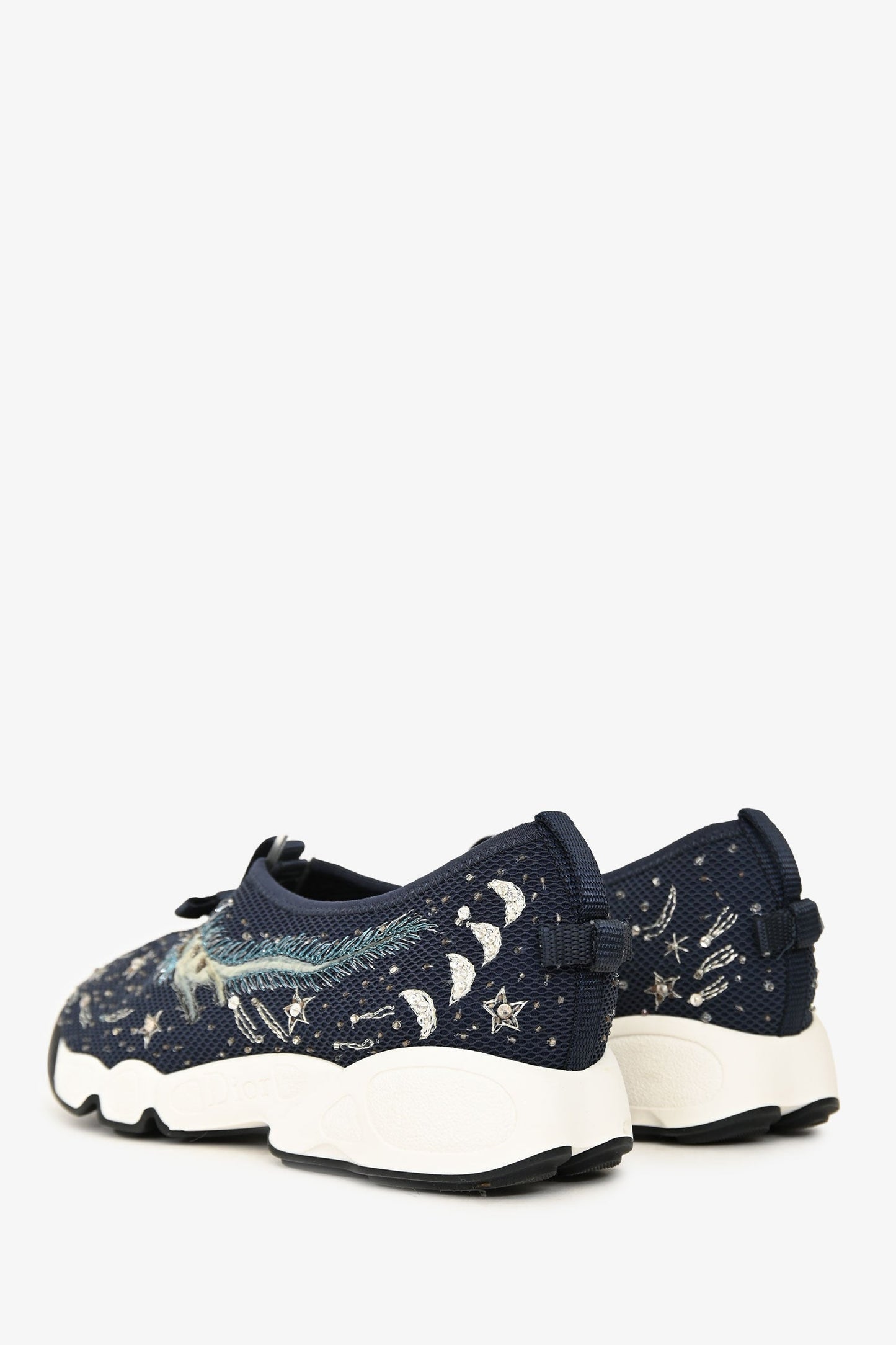 Christian Dior Navy Embroidered Crystal Embellished I Feel Blue 'Fusion' Sneakers Size 37