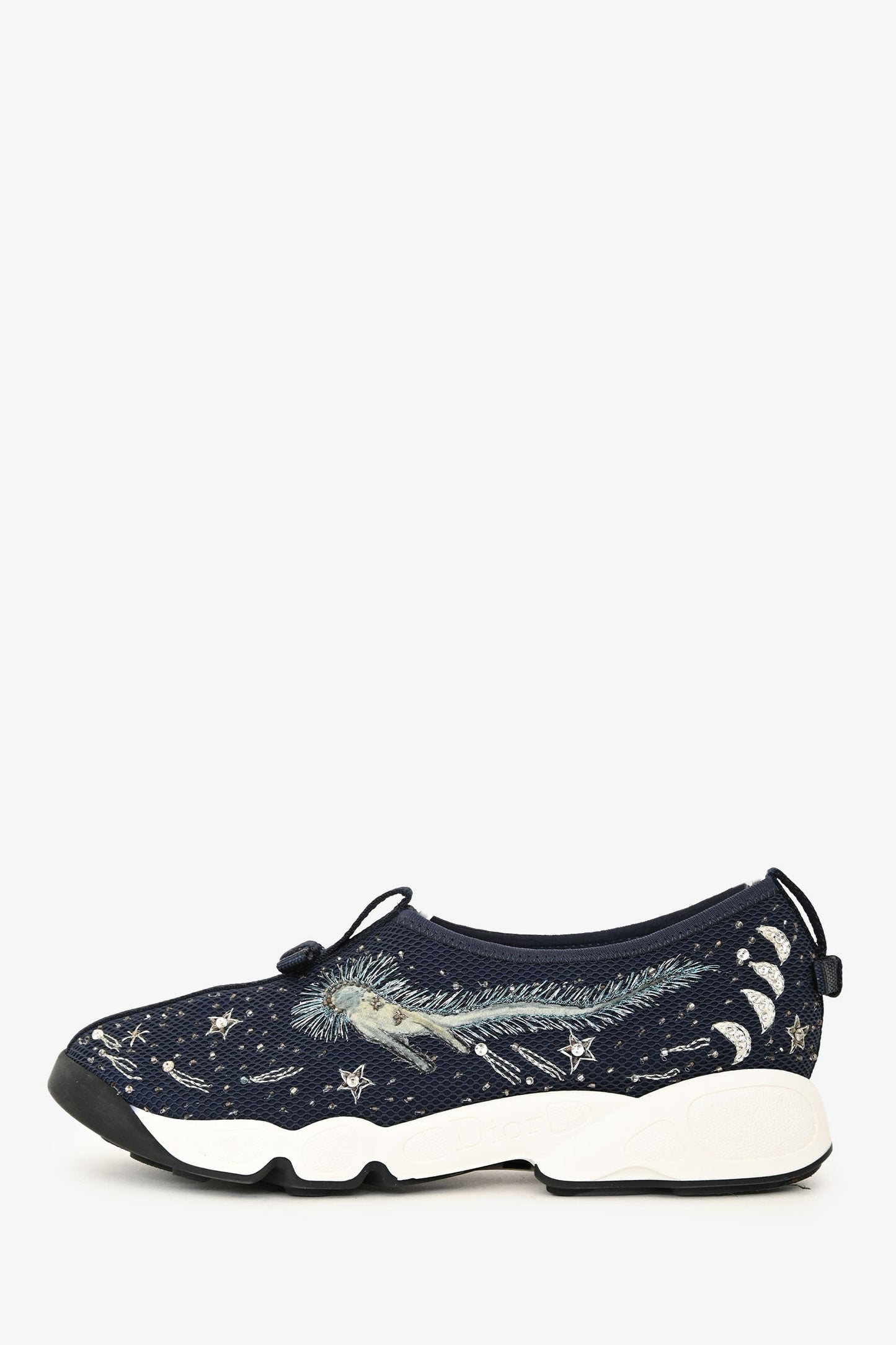 Christian Dior Navy Embroidered Crystal Embellished I Feel Blue 'Fusion' Sneakers Size 37