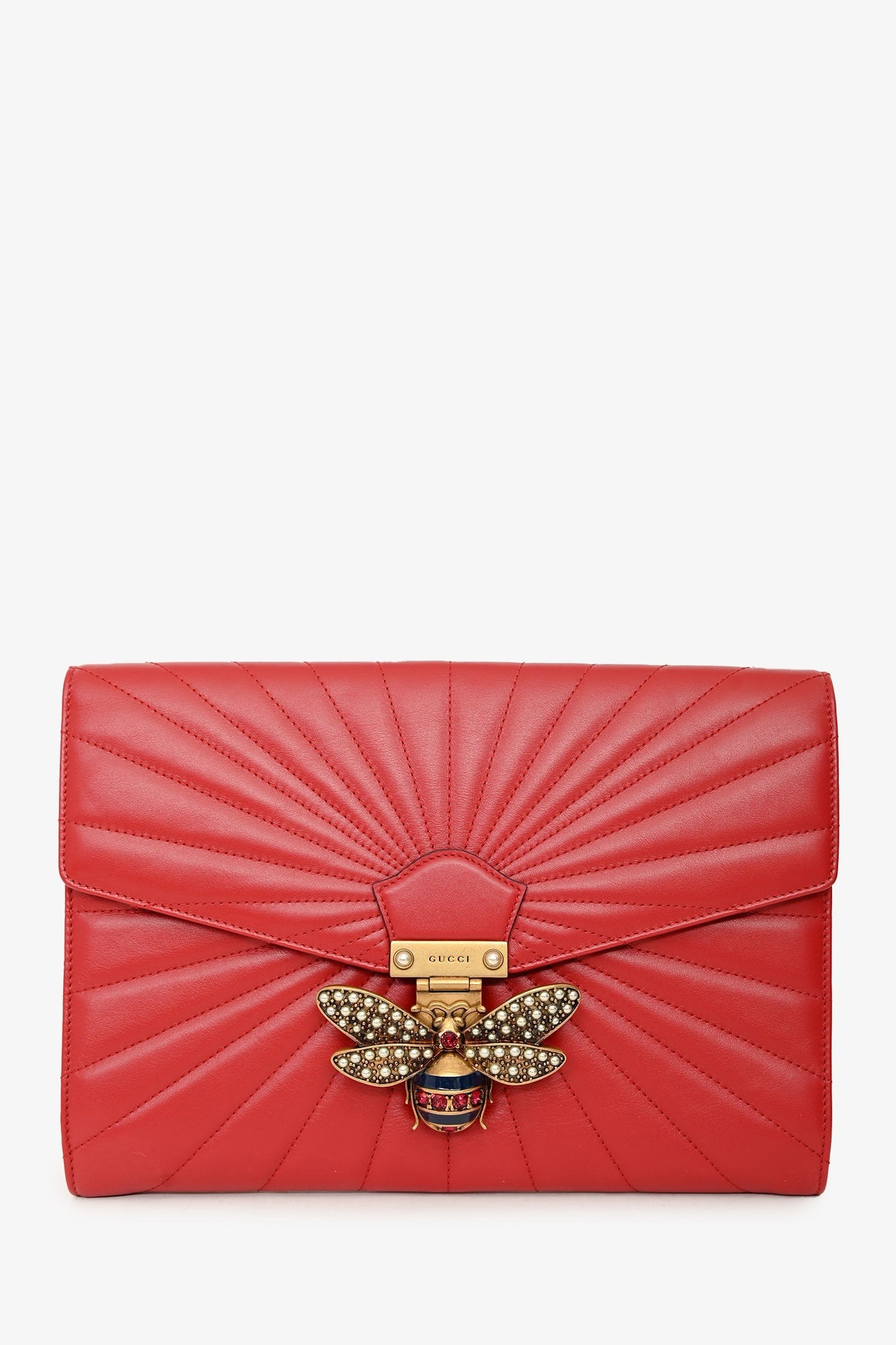 Gucci Red Leather Quilted Queen Margaret Clutch