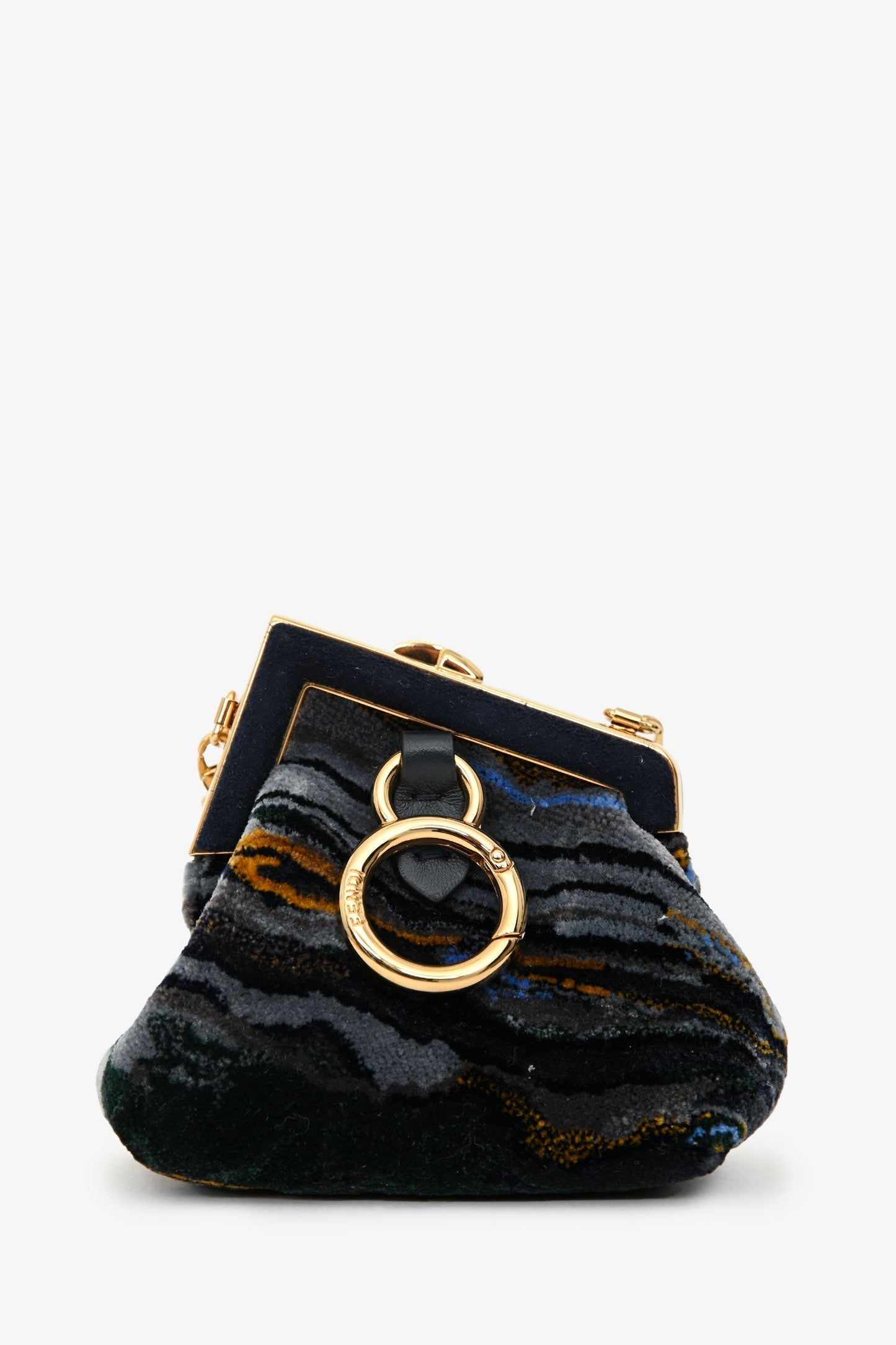 Fendi Navy Velvet Marble Patterned First Bag Charm With Chain