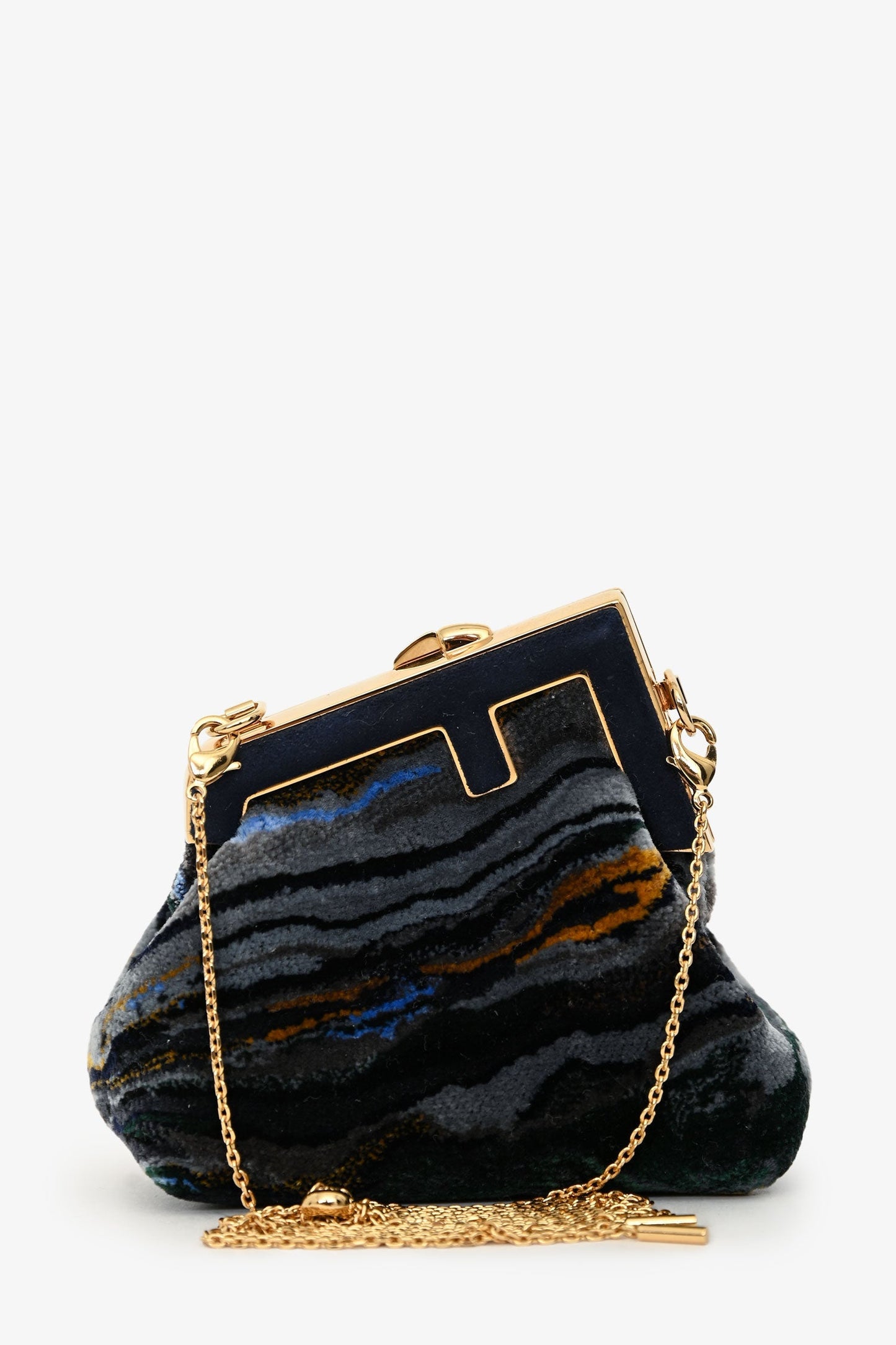 Fendi Navy Velvet Marble Patterned First Bag Charm With Chain