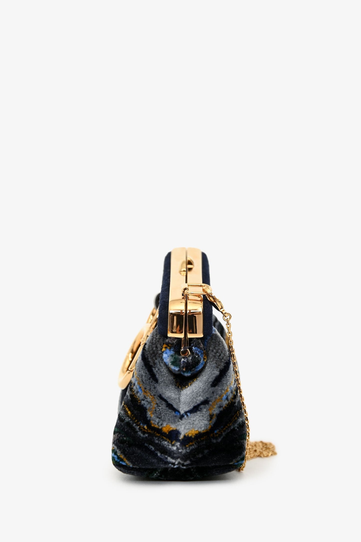 Fendi Navy Velvet Marble Patterned First Bag Charm With Chain