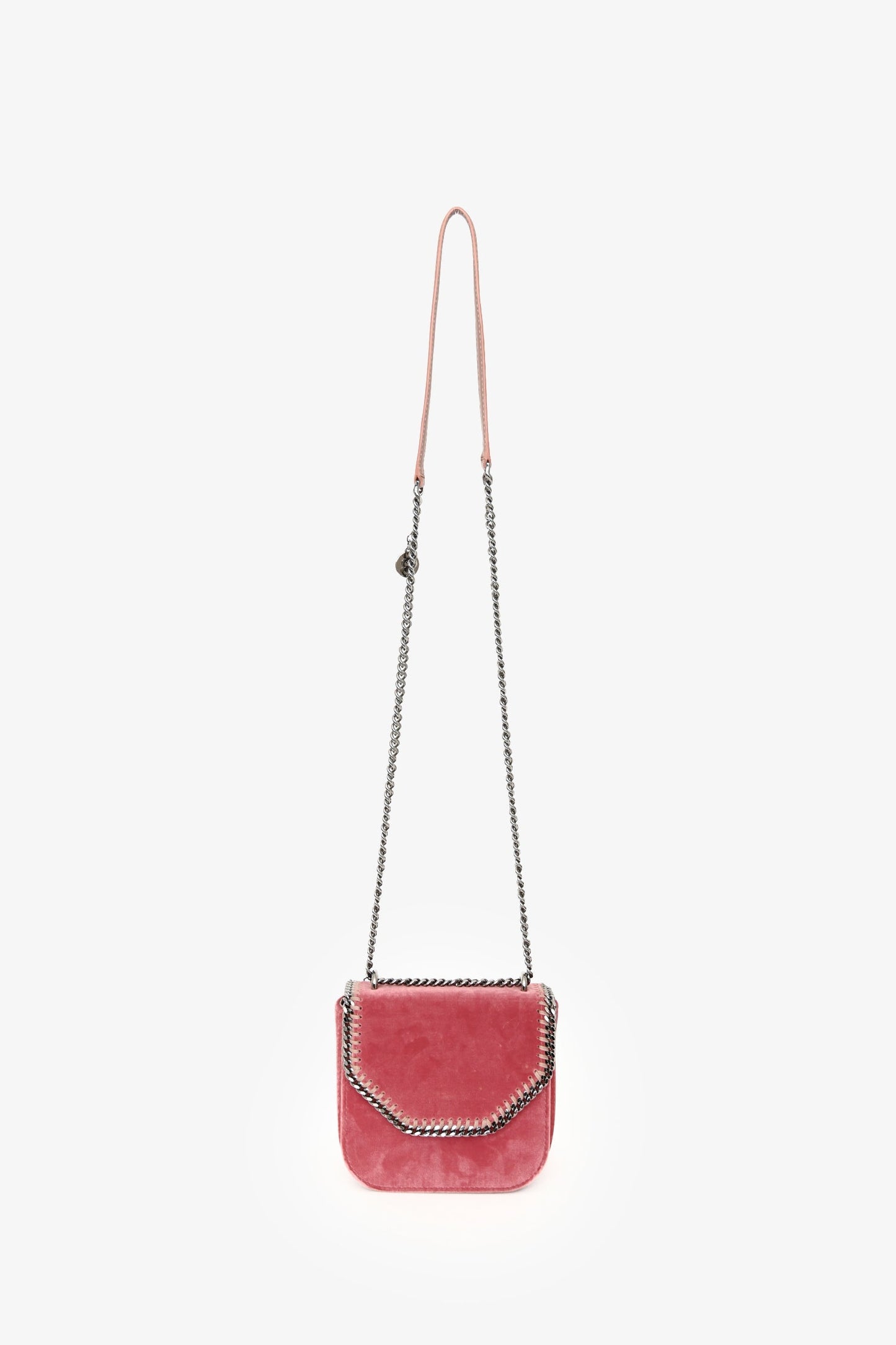 Stella McCartney Pink Vegan Suede Leather Chain Detail Crossbody