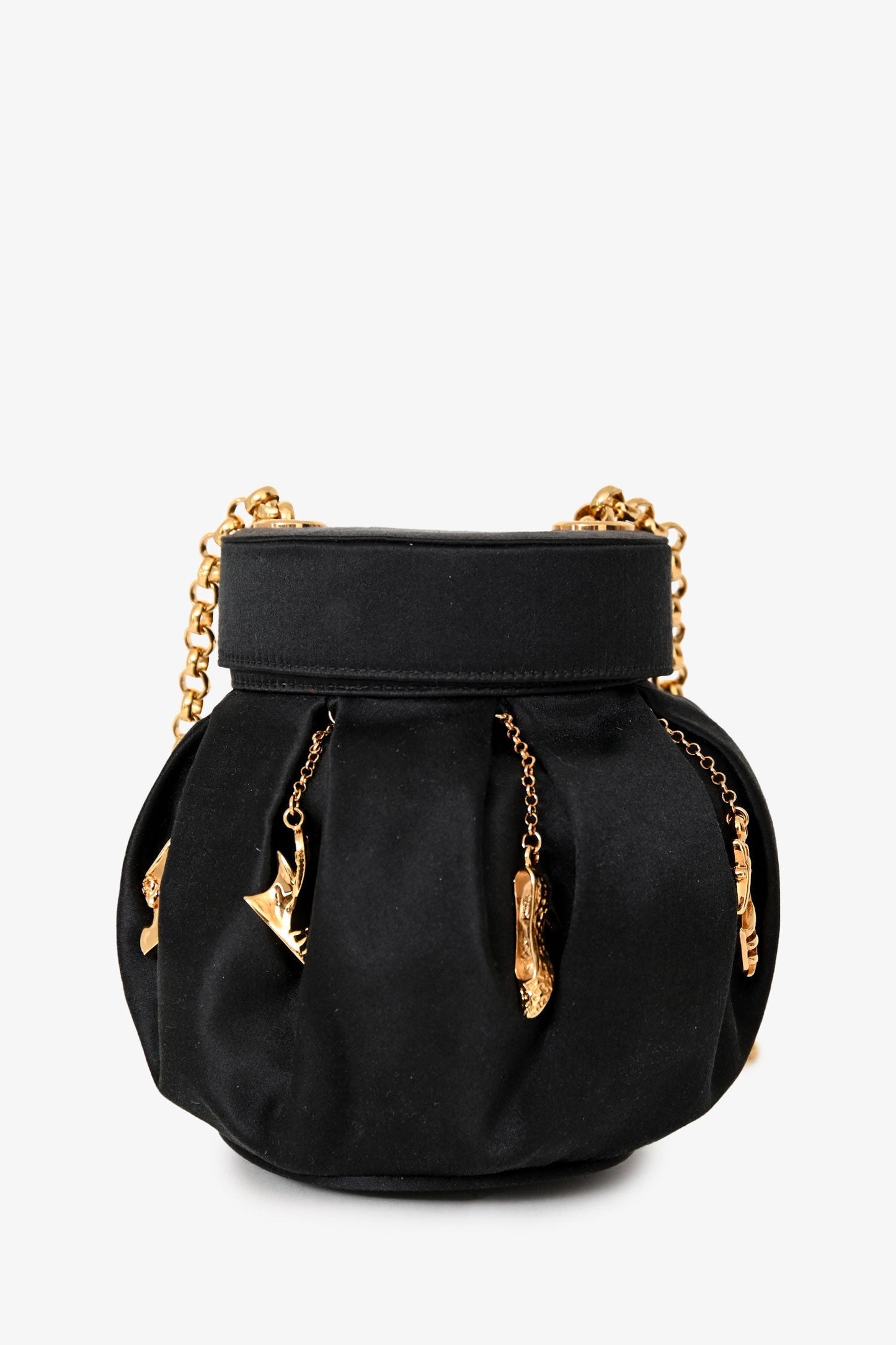 Salvatore Ferragamo Vintage Limited-Edition Black Silk Shoe Charms Bucket Bag