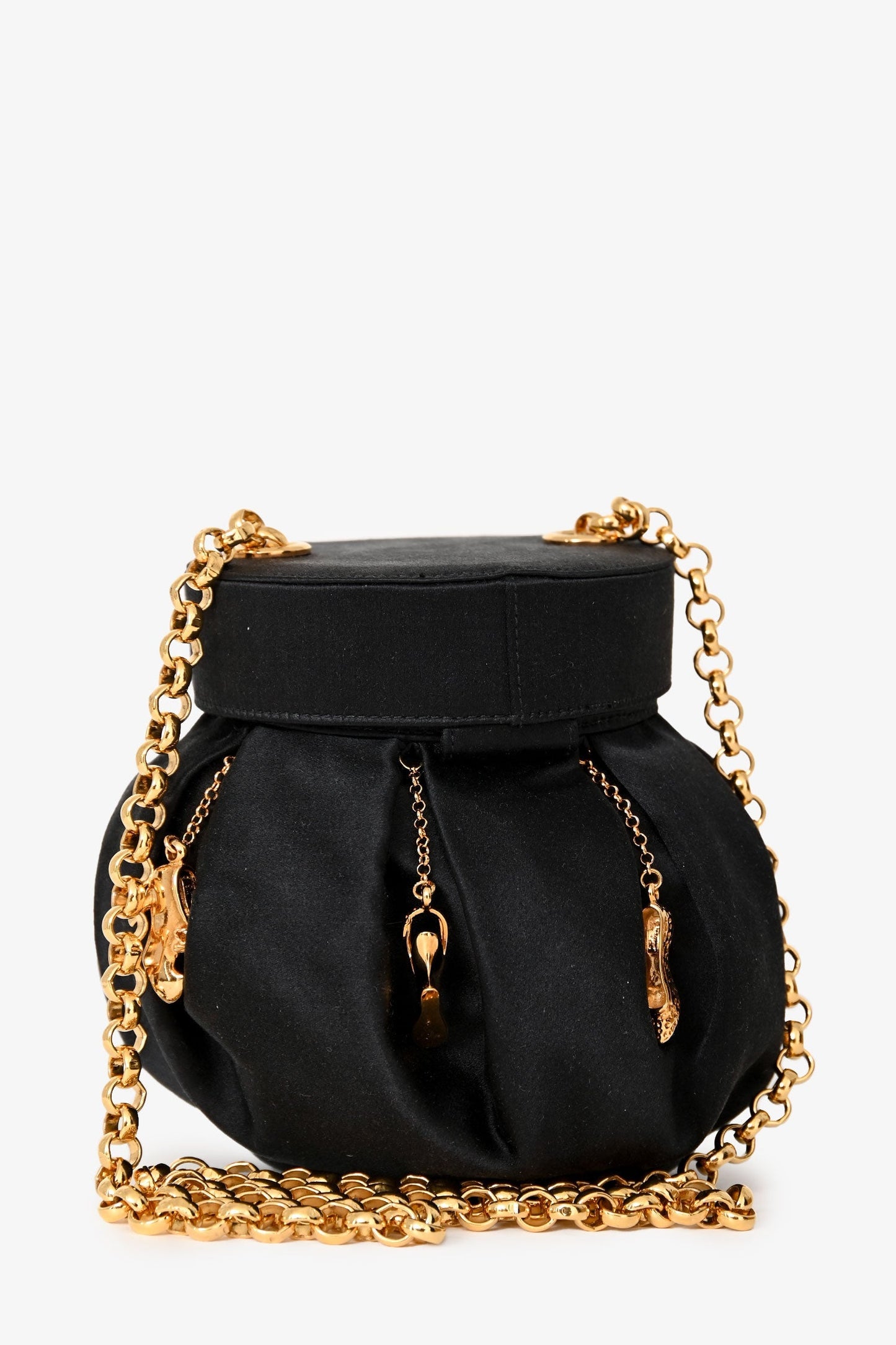 Salvatore Ferragamo Vintage Limited-Edition Black Silk Shoe Charms Bucket Bag