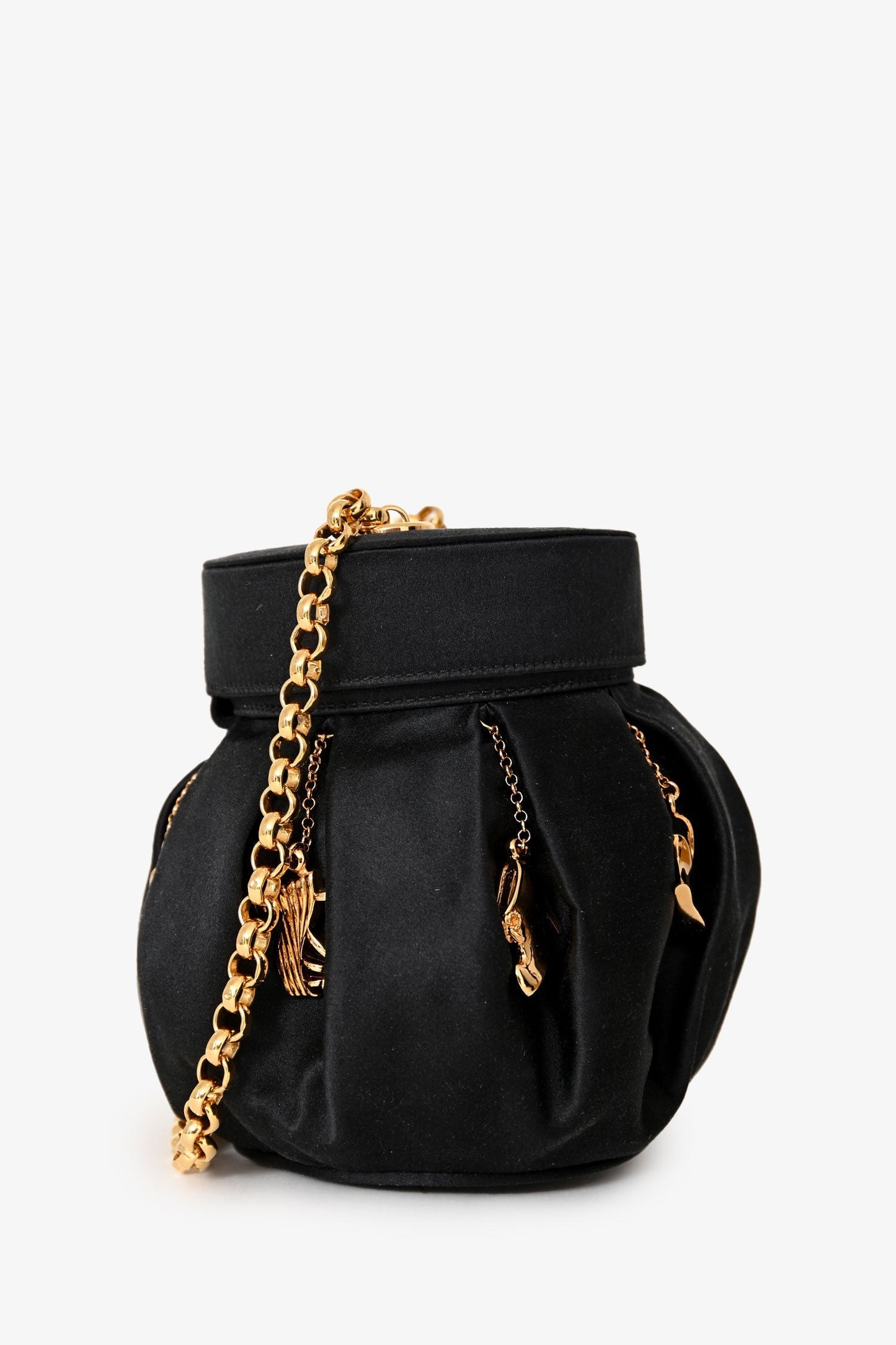 Salvatore Ferragamo Vintage Limited-Edition Black Silk Shoe Charms Bucket Bag