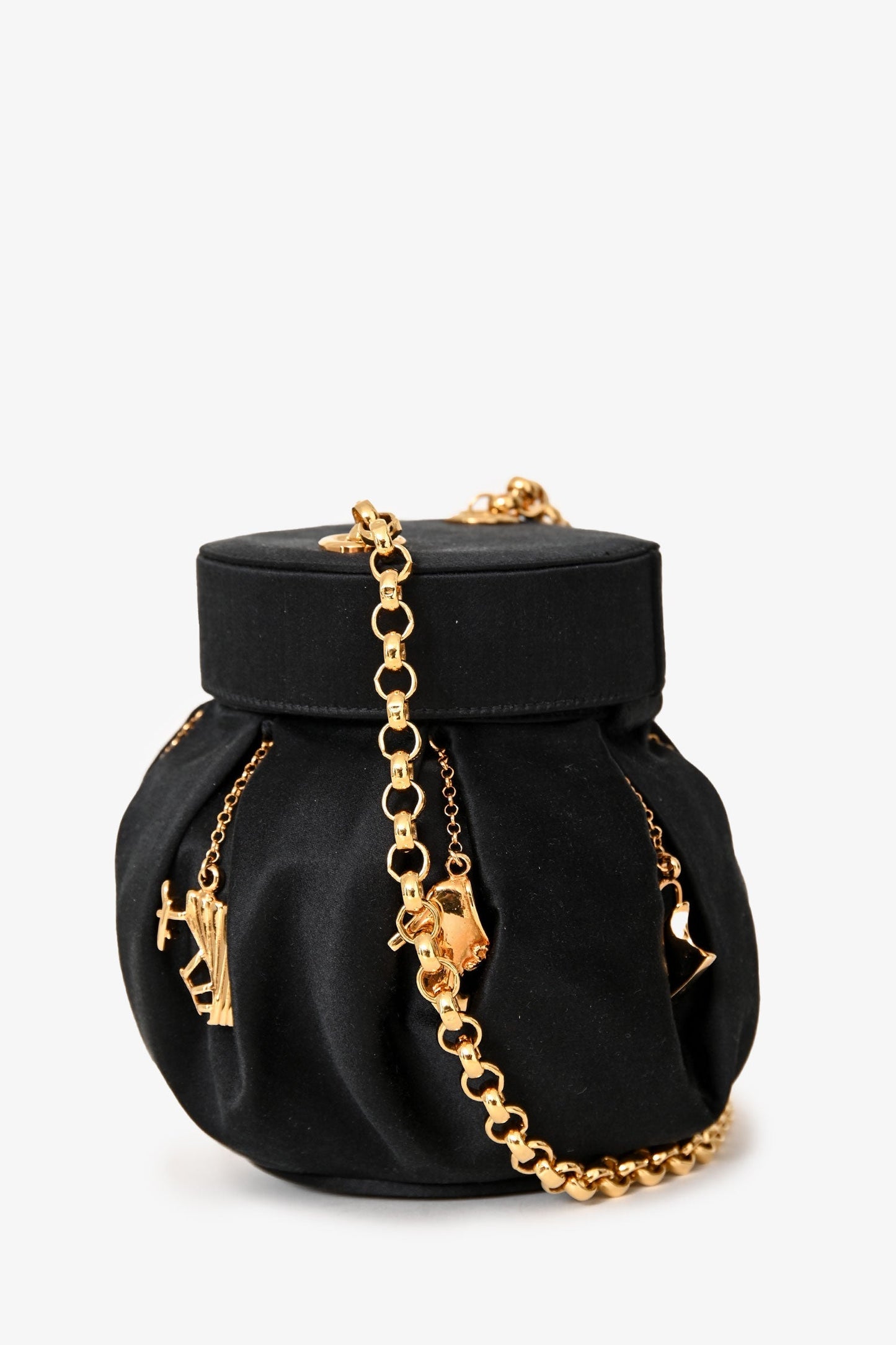 Salvatore Ferragamo Vintage Limited-Edition Black Silk Shoe Charms Bucket Bag