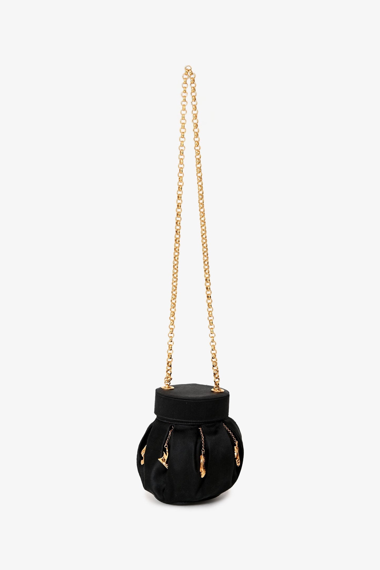 Salvatore Ferragamo Vintage Limited-Edition Black Silk Shoe Charms Bucket Bag