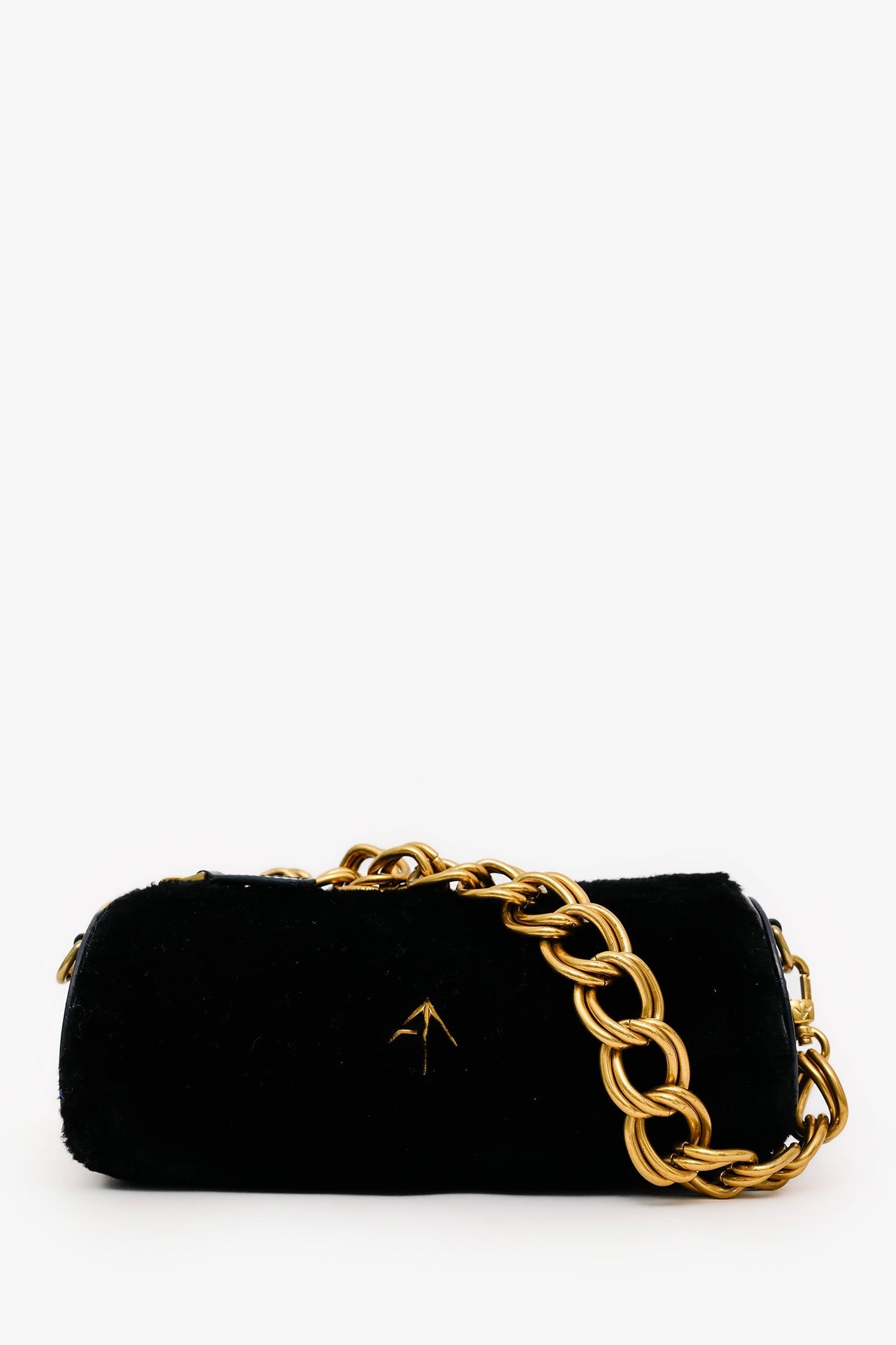 Manu Atelier Black/Shearling 'XX Mini Cylinder' Bag With Strap