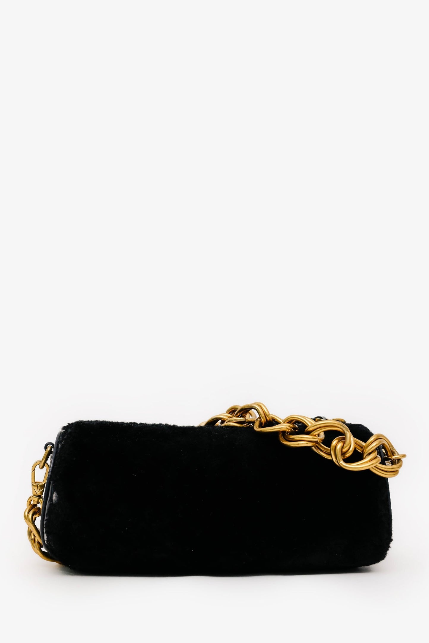 Manu Atelier Black/Shearling 'XX Mini Cylinder' Bag With Strap