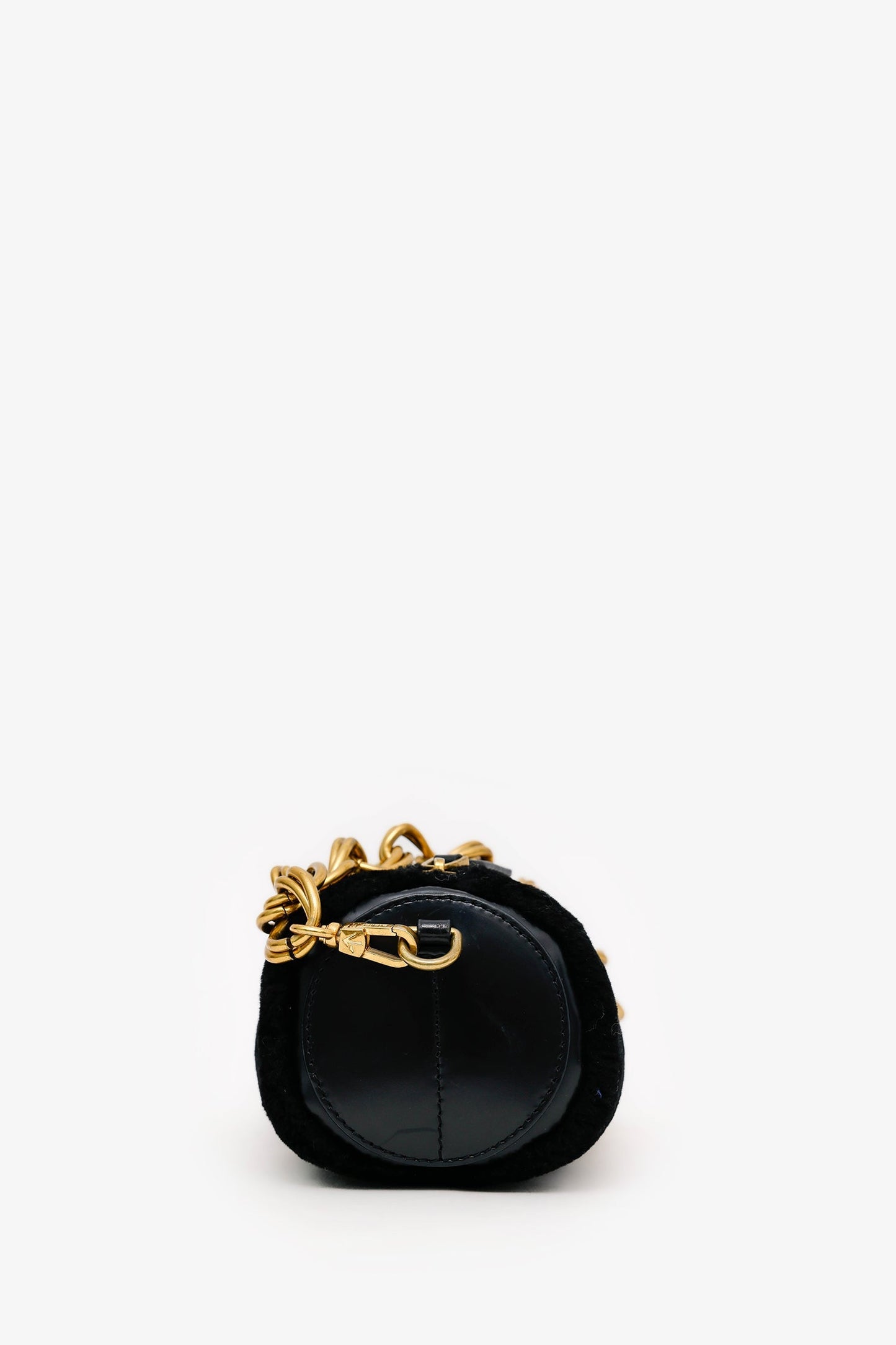 Manu Atelier Black/Shearling 'XX Mini Cylinder' Bag With Strap