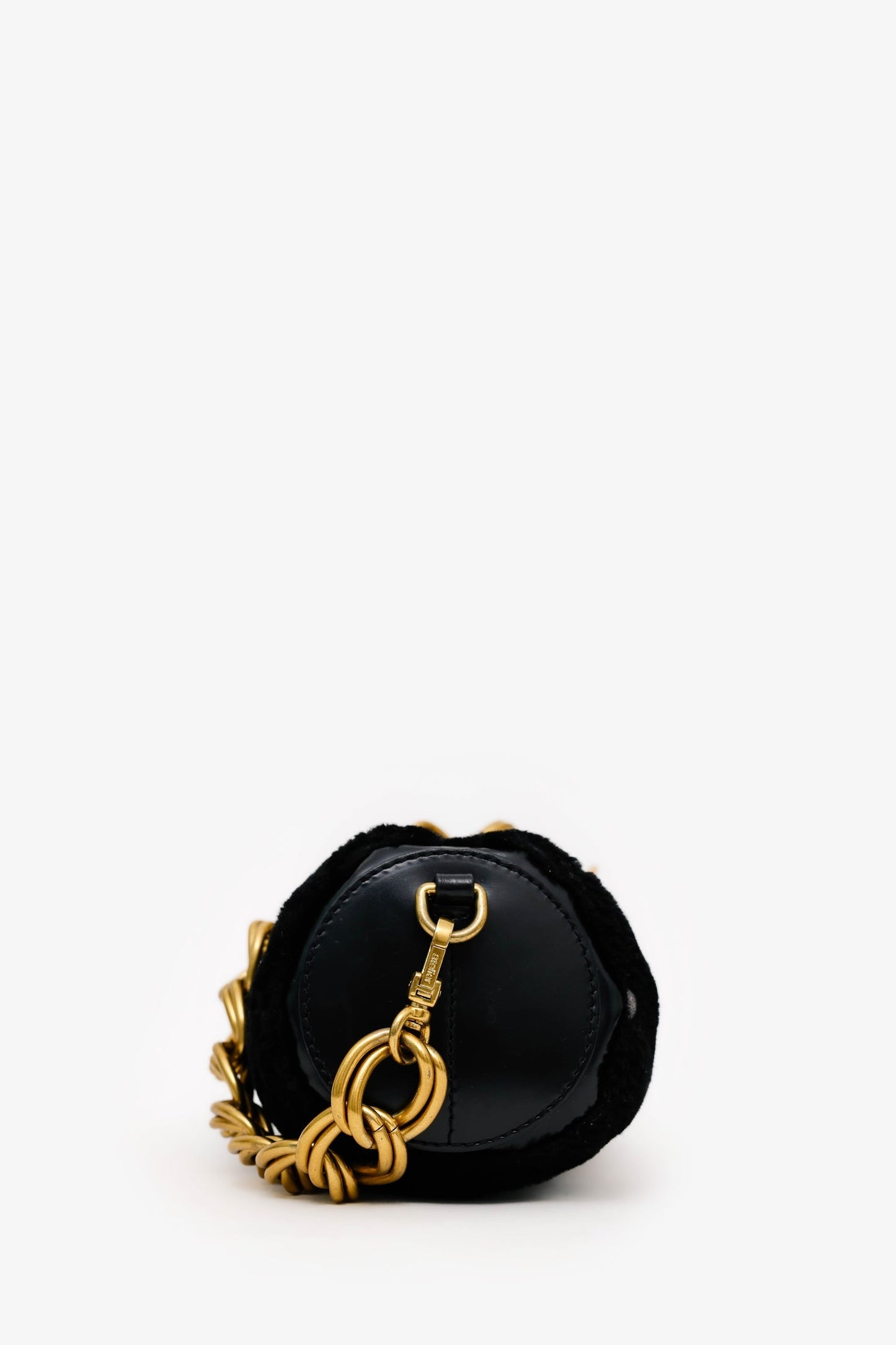 Manu Atelier Black/Shearling 'XX Mini Cylinder' Bag With Strap