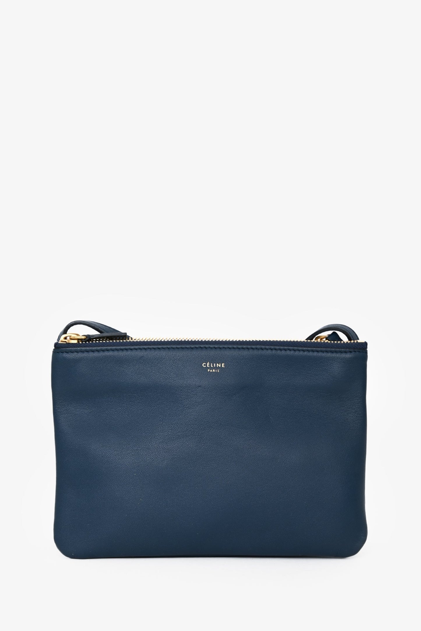 Celine 2018 Navy Blue Leather Small Trio Crossbody