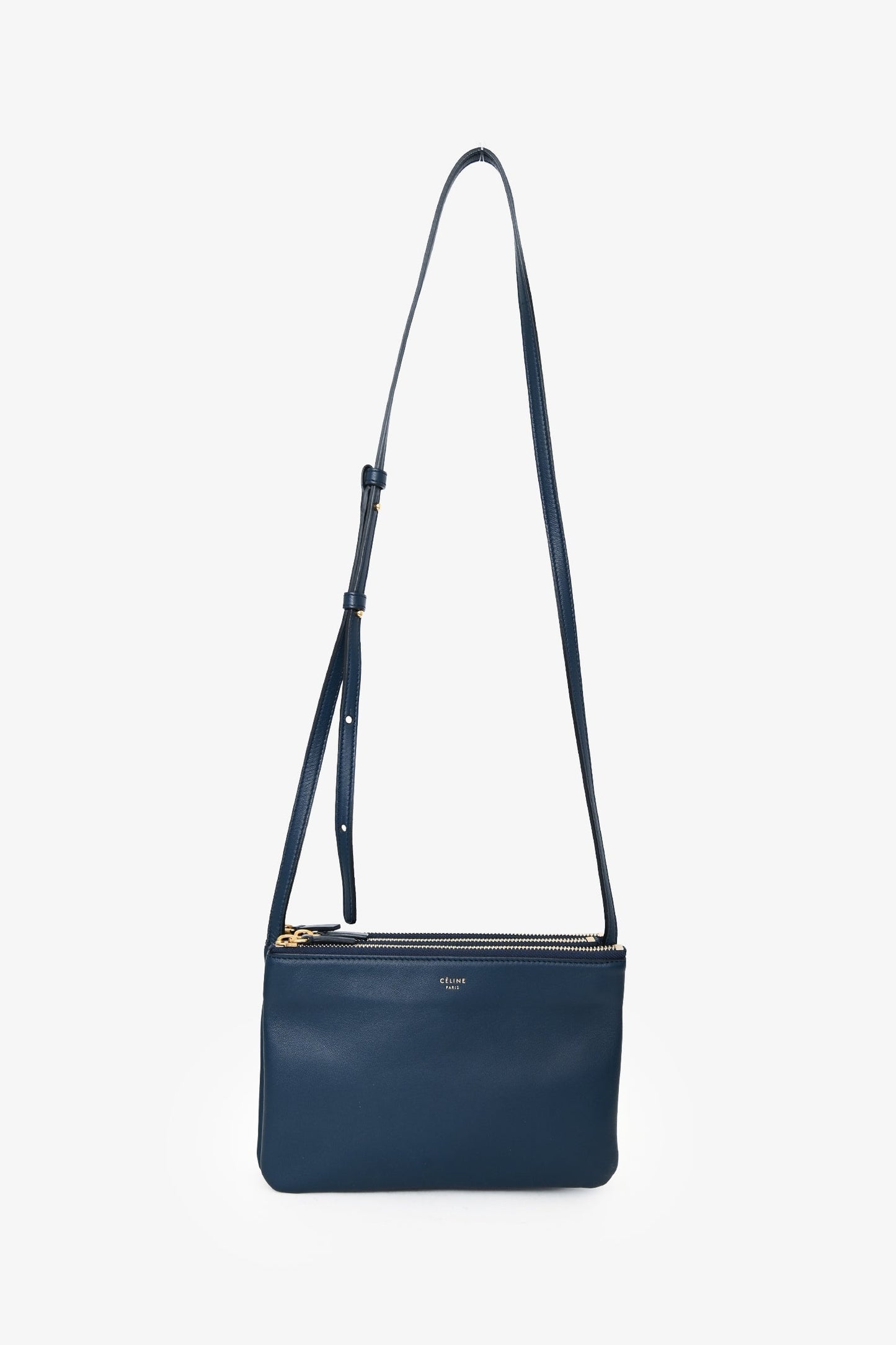 Celine 2018 Navy Blue Leather Small Trio Crossbody