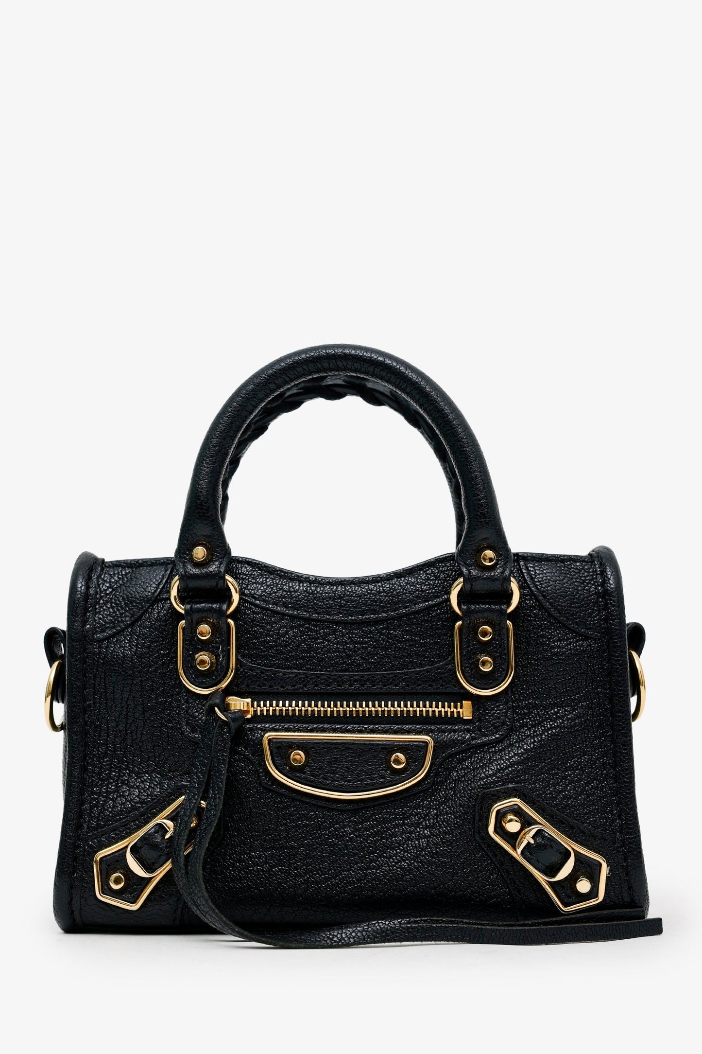 Balenciaga Black Leather Mini Edge City Bag GHW With Strap