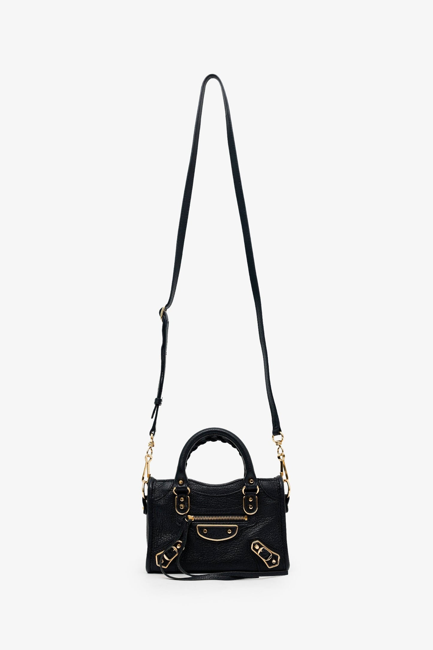 Balenciaga Black Leather Mini Edge City Bag GHW With Strap