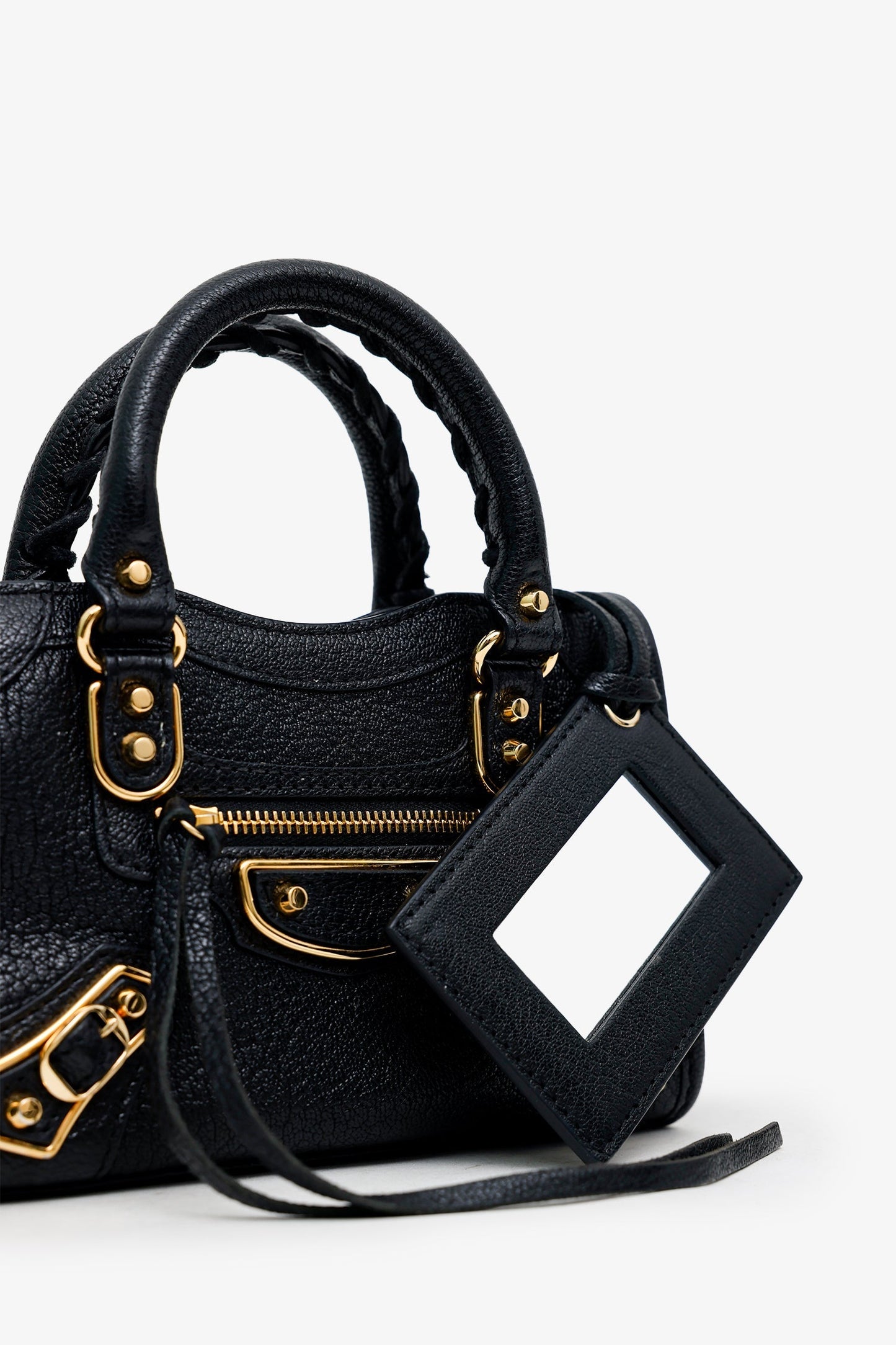 Balenciaga Black Leather Mini Edge City Bag GHW With Strap