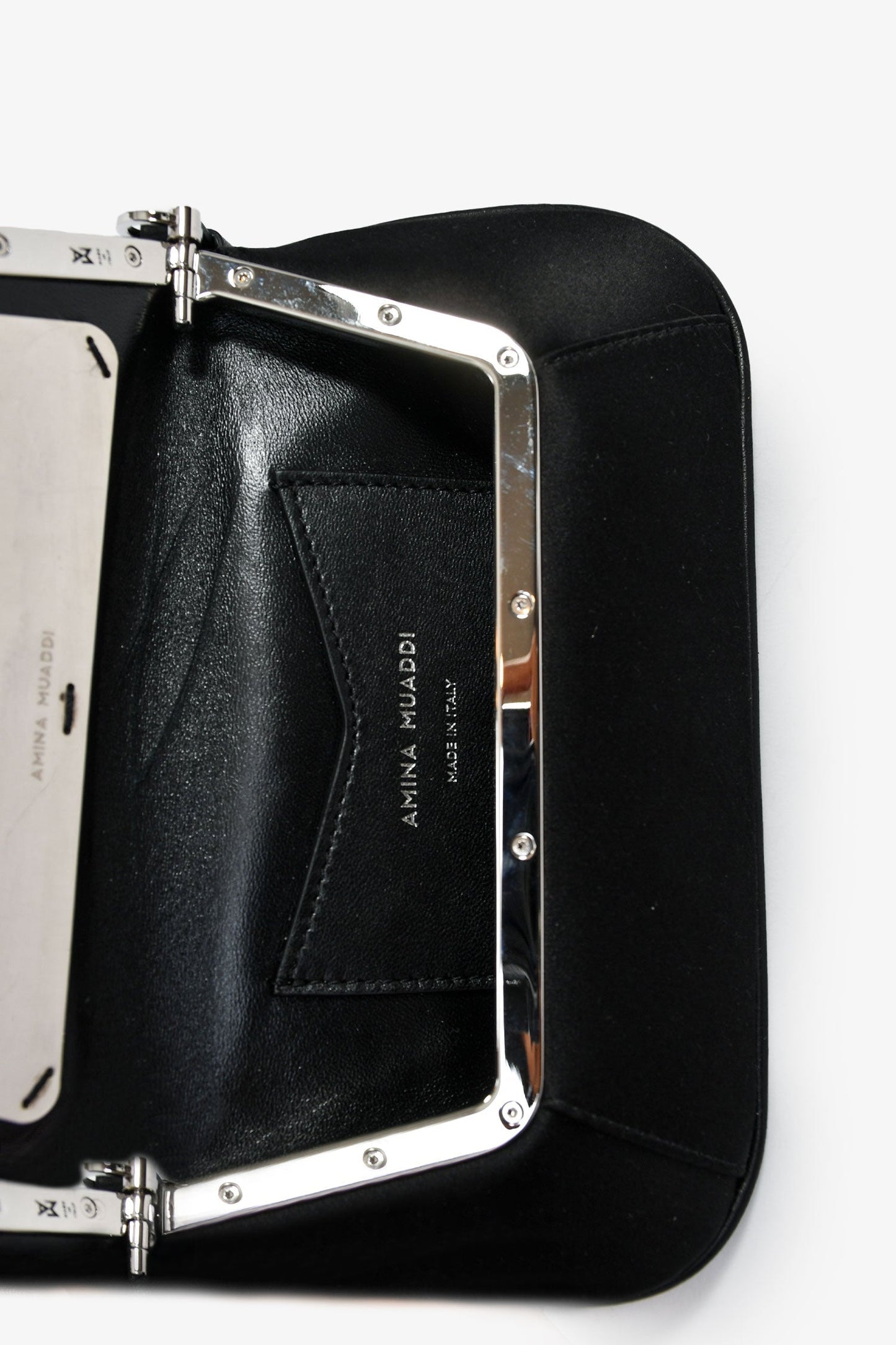 Amina Muaddi Black Satin 'Amina Mini' Shoulder Bag