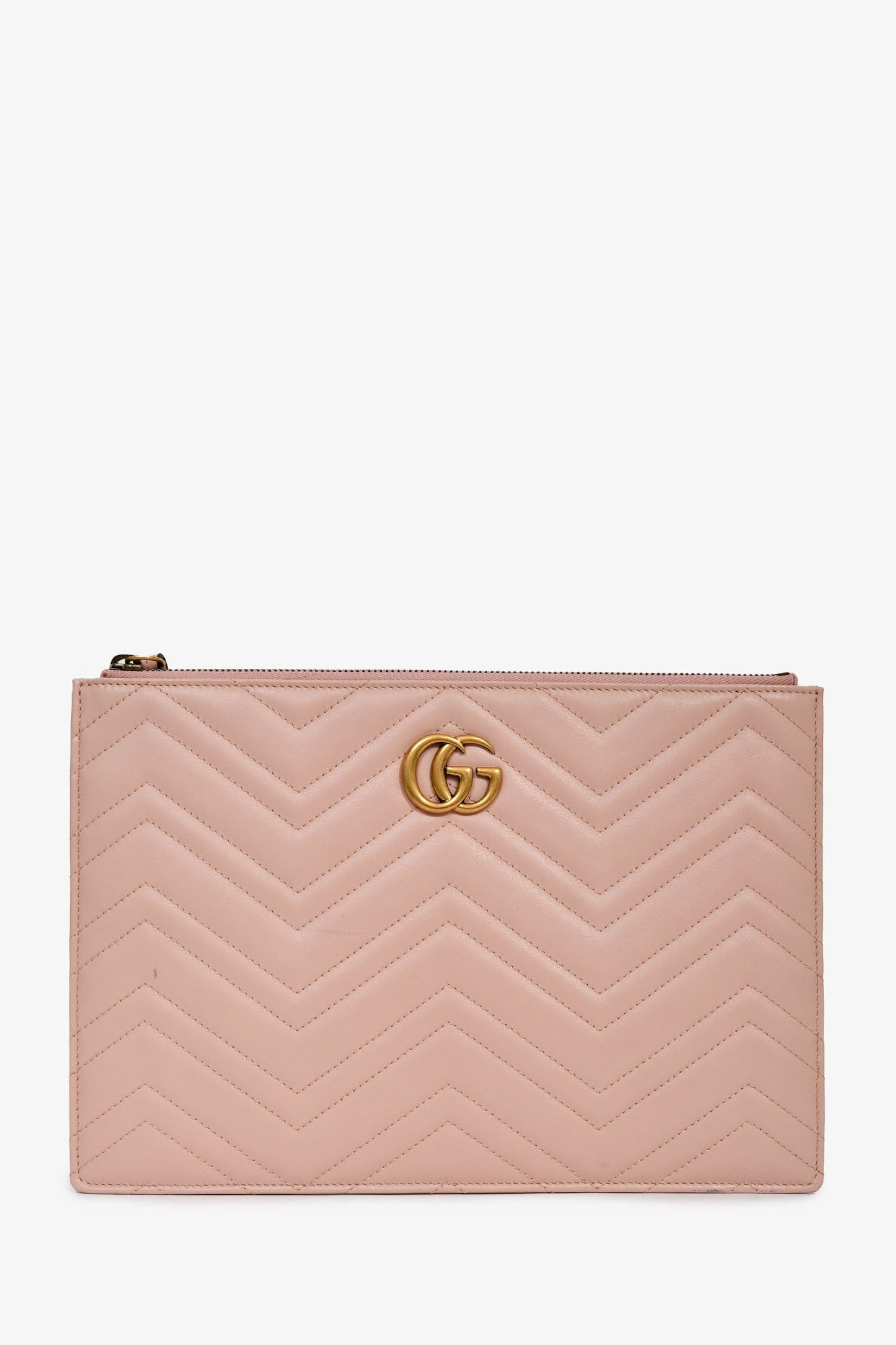 Gucci Pink Leather Marmont GG Zip Pouch