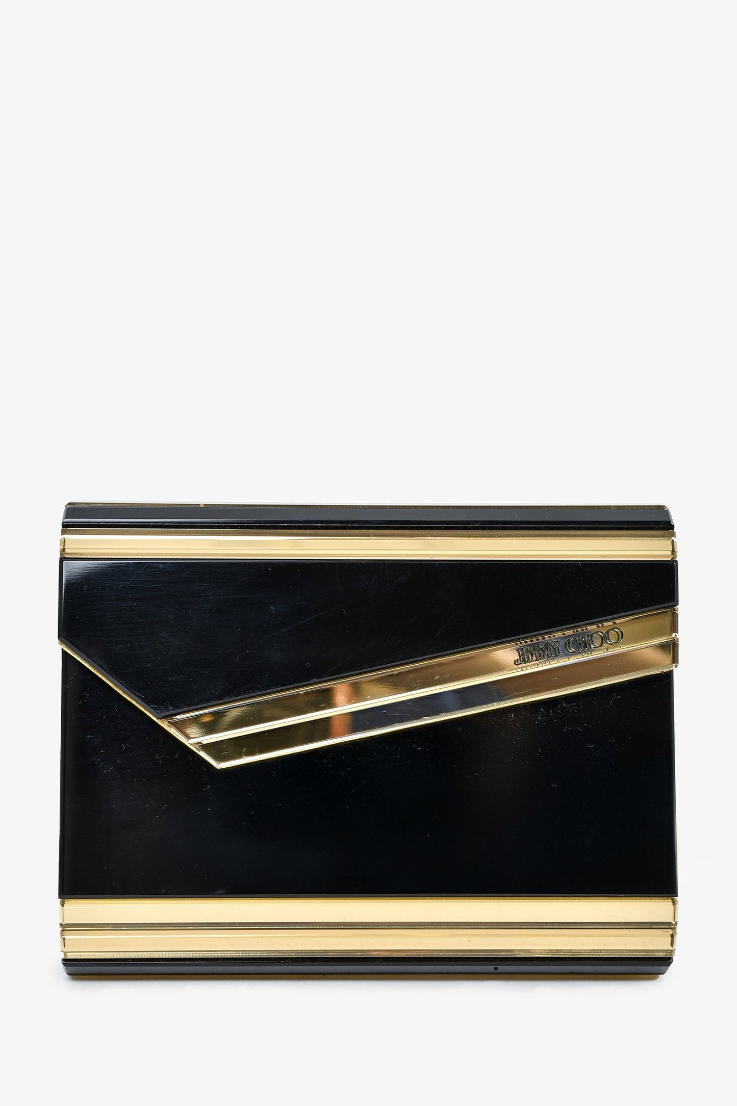 Jimmy Choo Black/Gold Acrylic Clutch With Chain