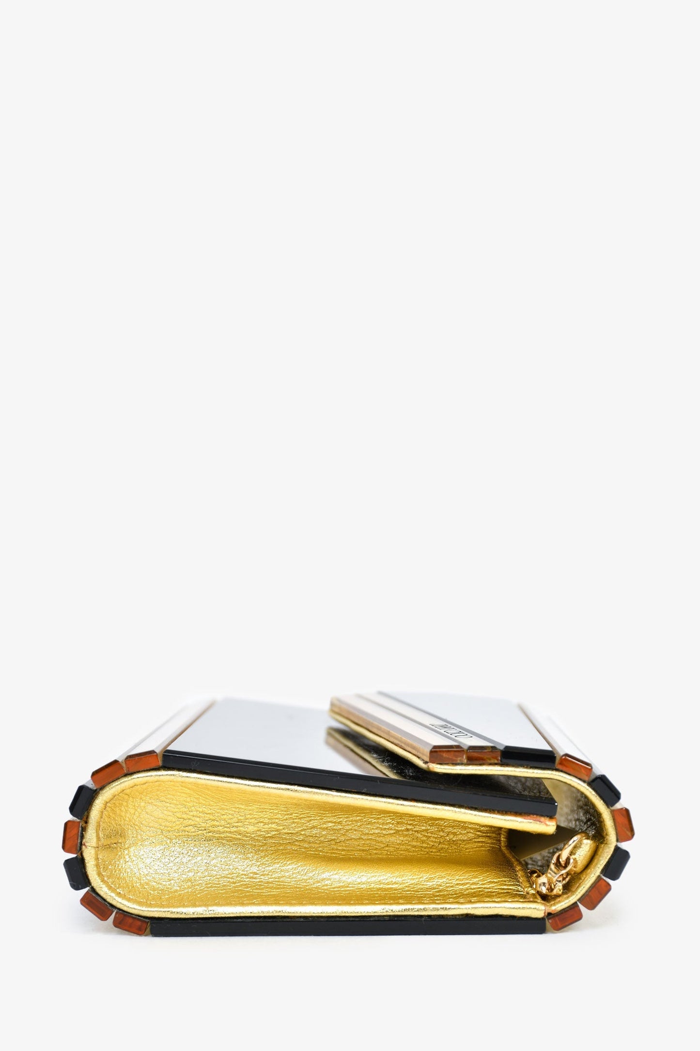 Jimmy Choo Black/Gold Acrylic Clutch With Chain