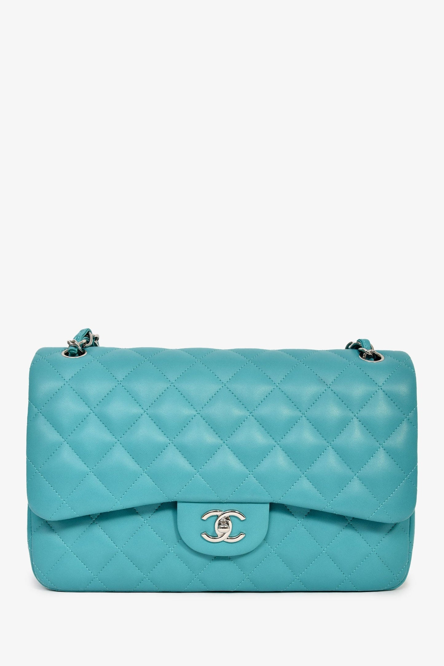 Chanel™ 2014 Turquoise Lambskin Jumbo Double Flap Shoulder Bag